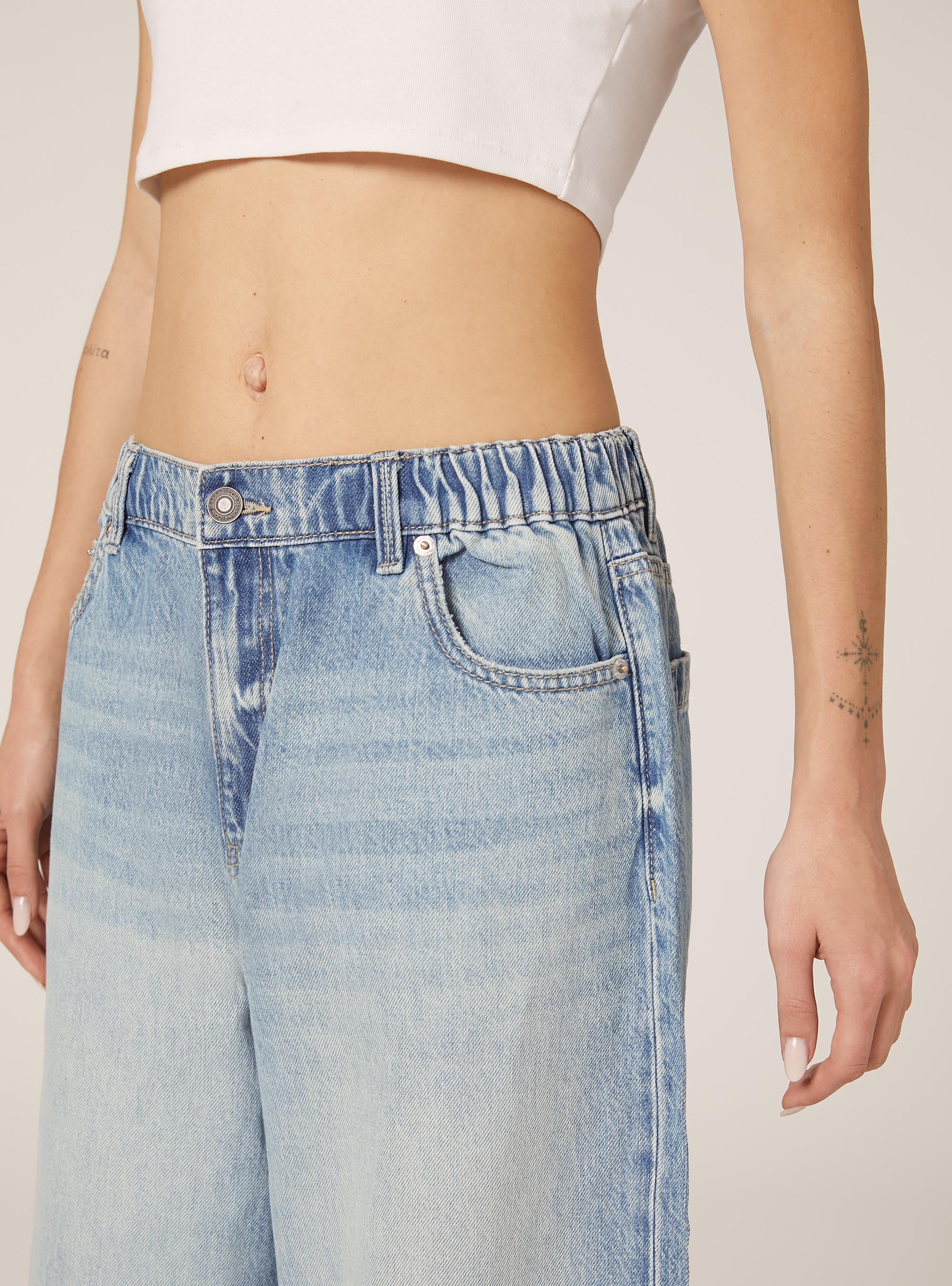 Super wide leg jeans with elasticated waist, D006 AZURE