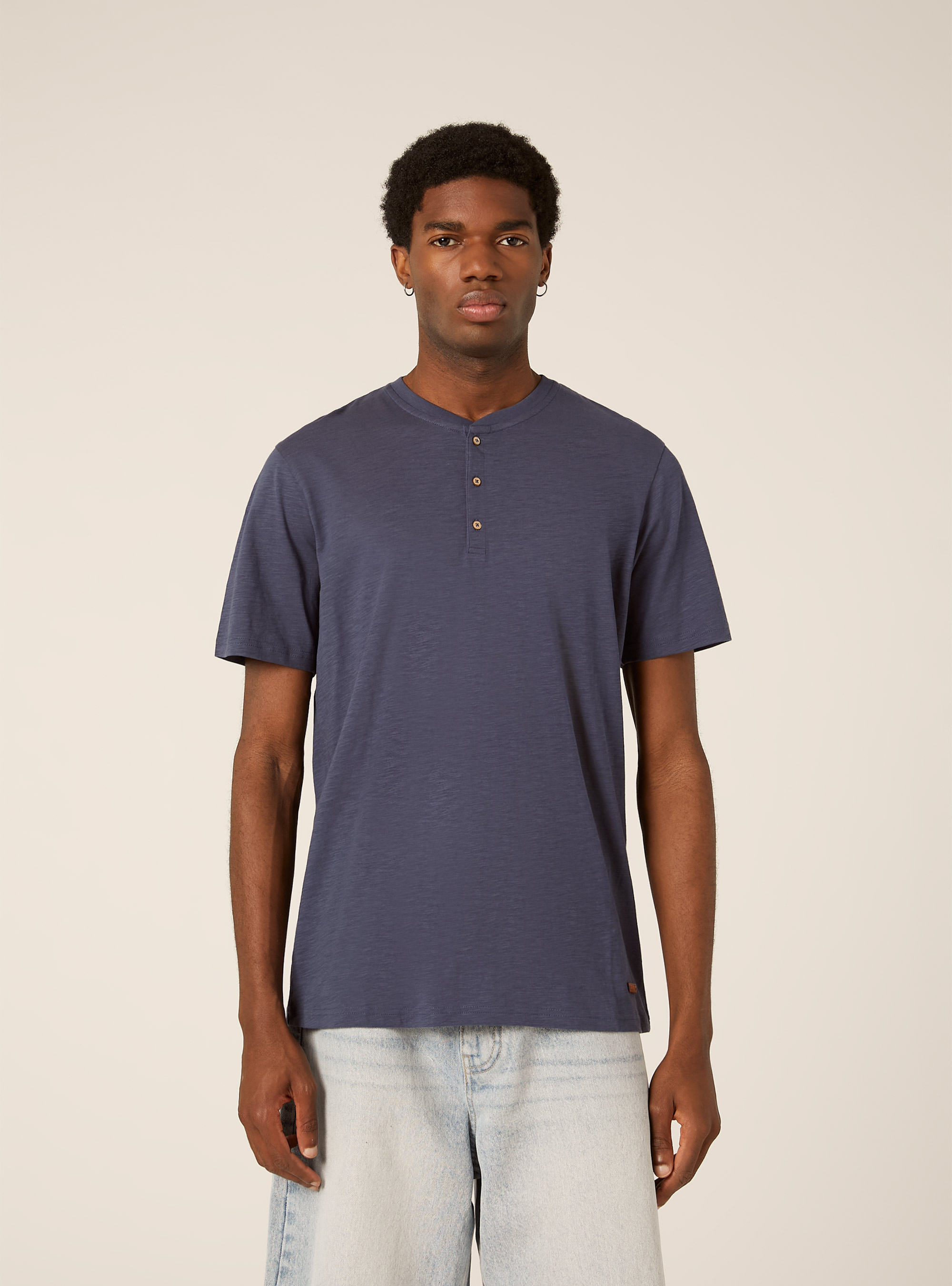 Cotton Henley T-Shirt, BL2 BLUE MEDIUM