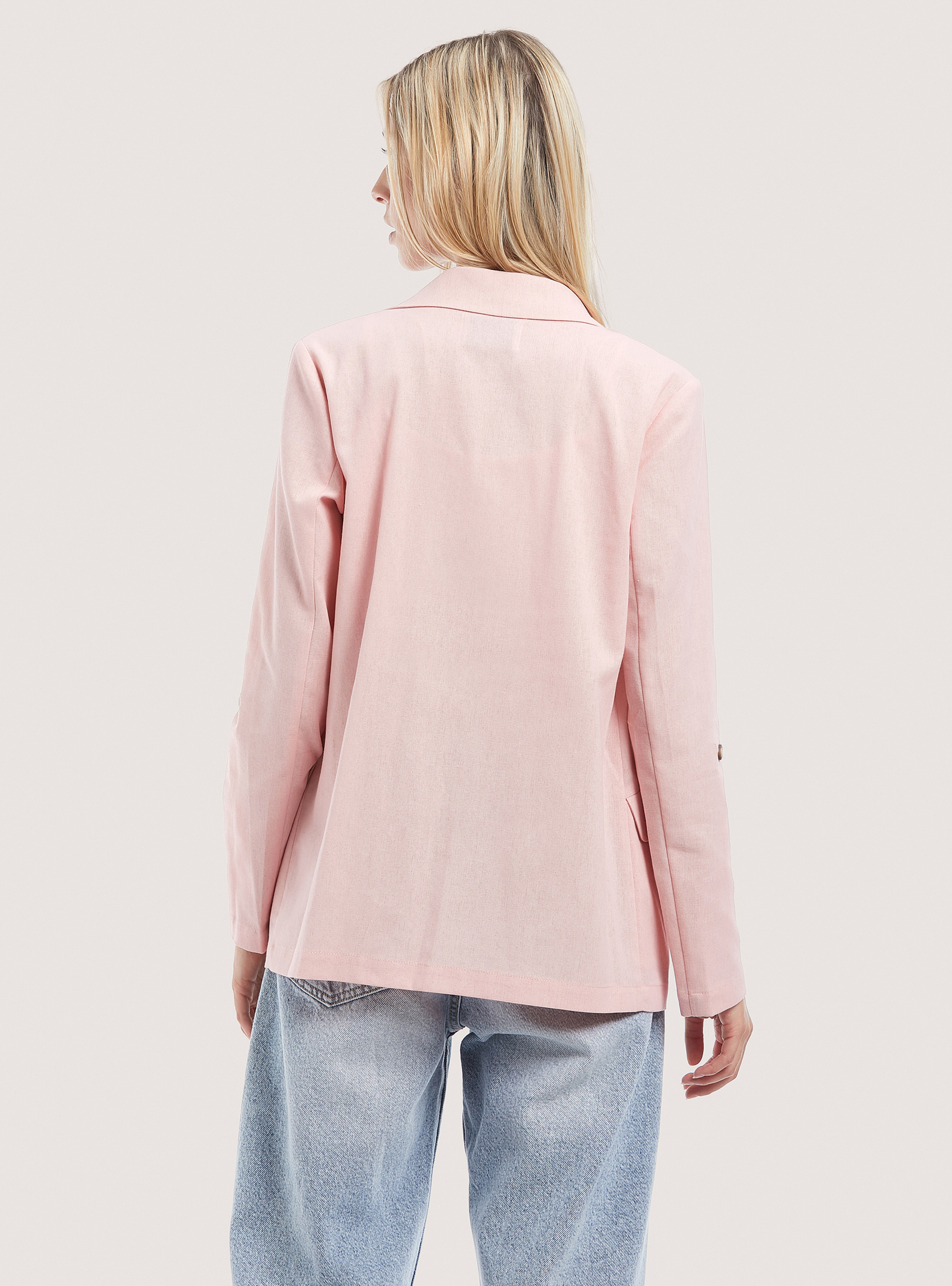 Plain Linen Blend Blazer, C4447 PINK