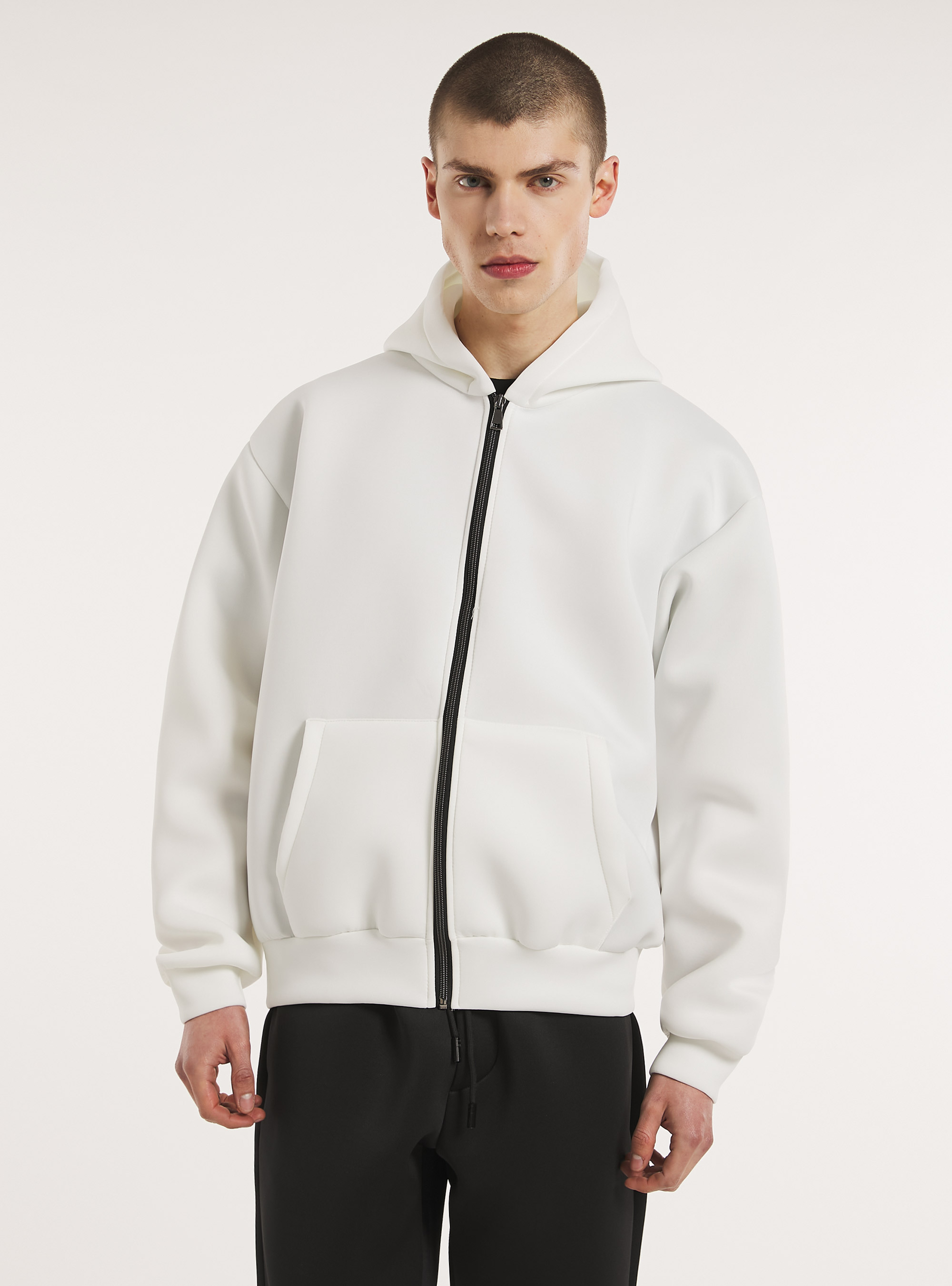 Boxy fit cardigan in scuba fabric, WH2 WHITE