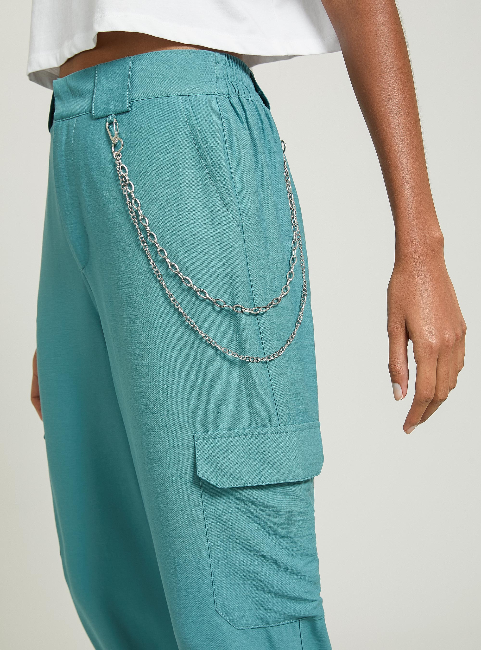 Linen blend chain trousers, GN2 GREEN MEDIUM