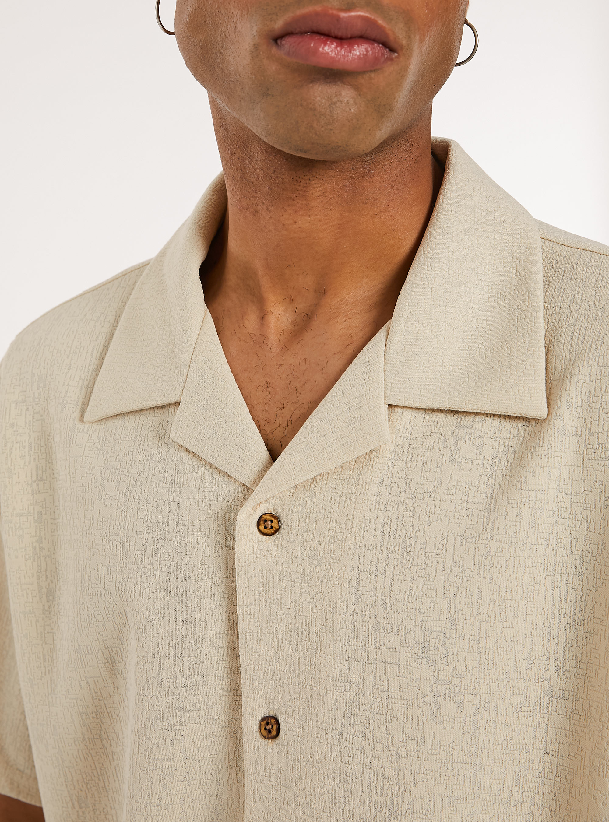 Camicia bowling testurizzata, CR3 CREAM LIGHT