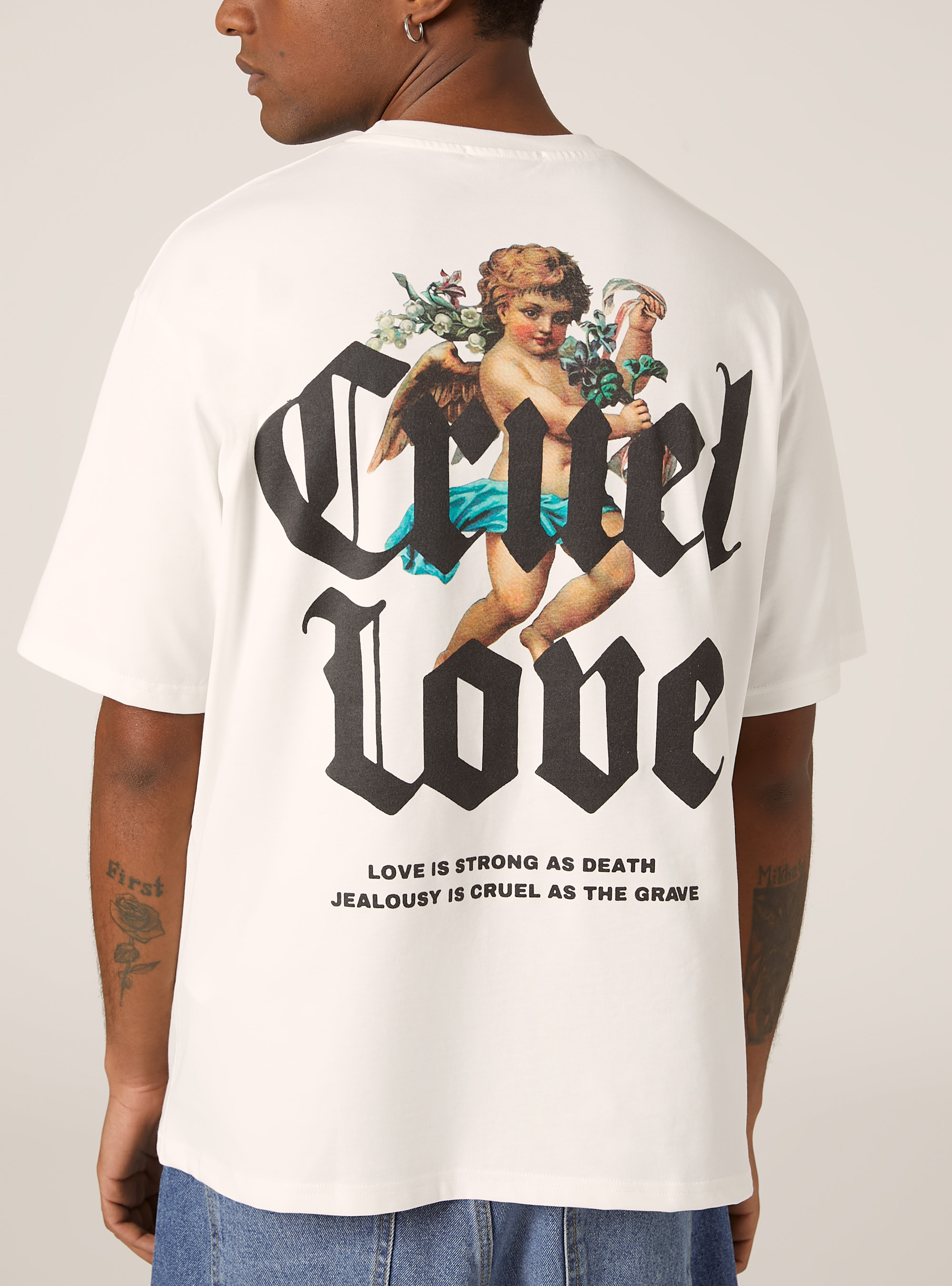 Camiseta boxy fit con estampado, WH2 WHITE