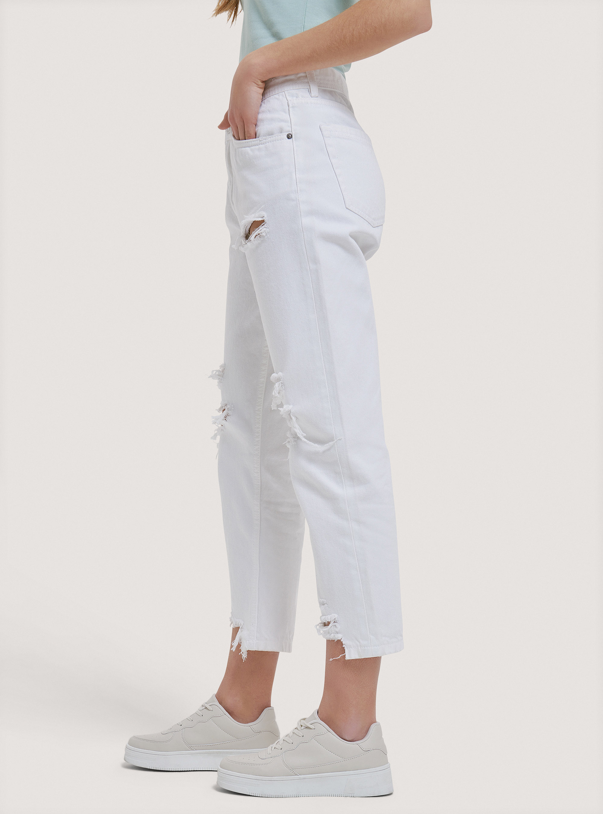 Jeans mom fit, C099 WHITE