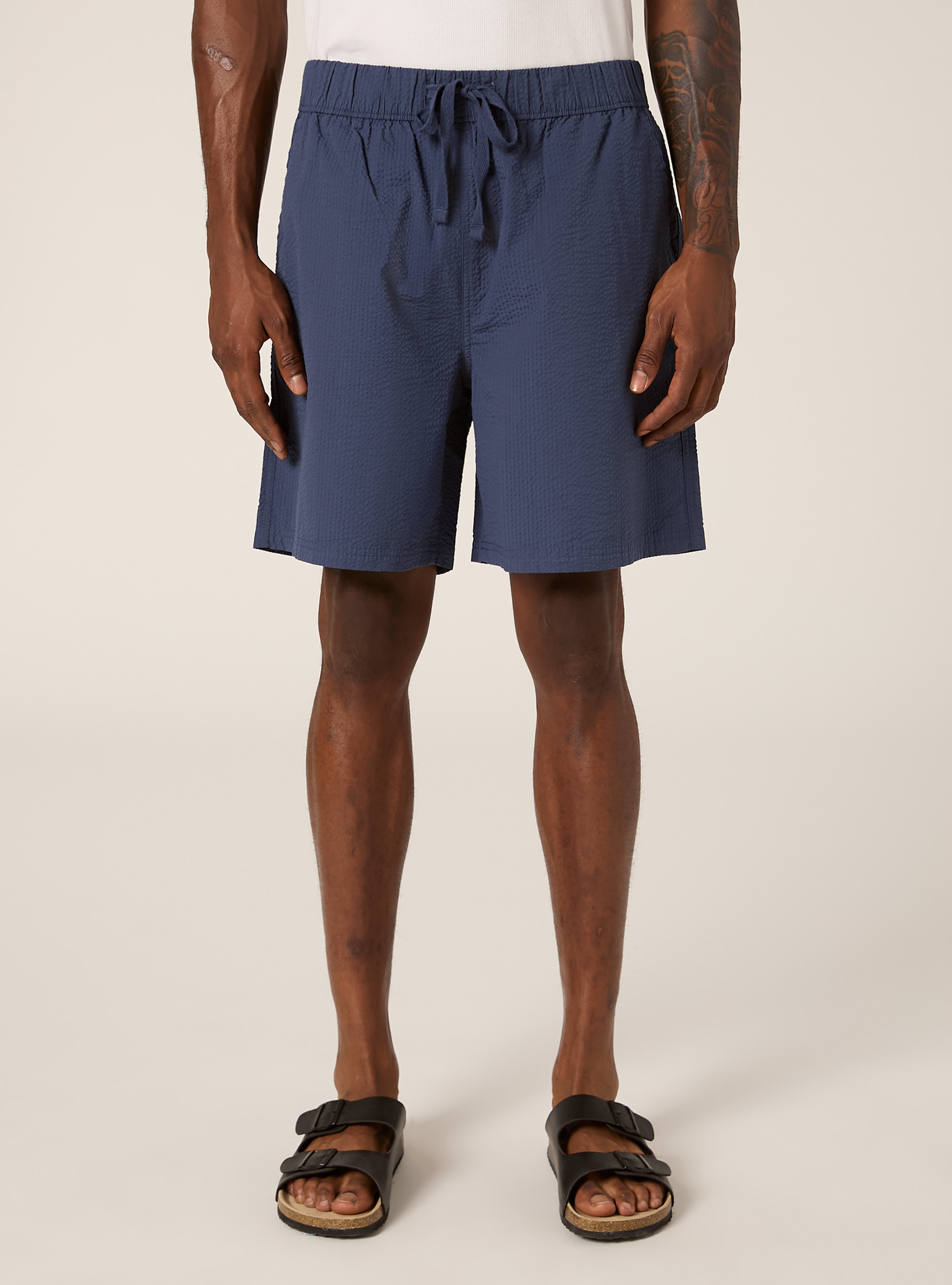 Seersucker Bermuda Shorts, BL3 BLUE LIGHT