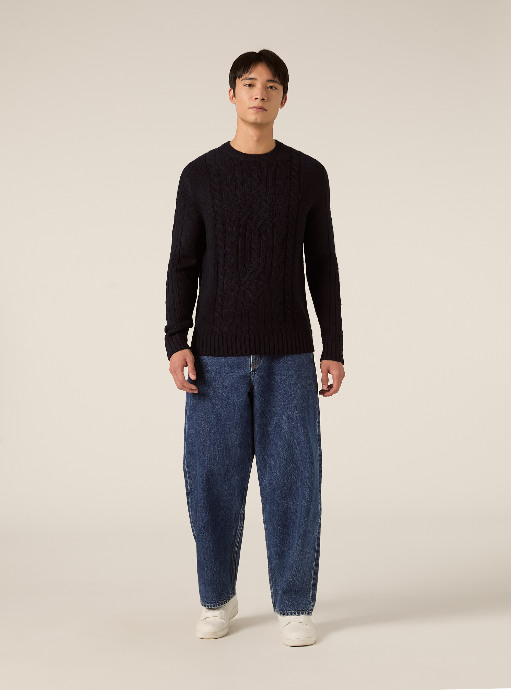 Crew neck jumper with cable knit, NA2 NAVY MEDIUM