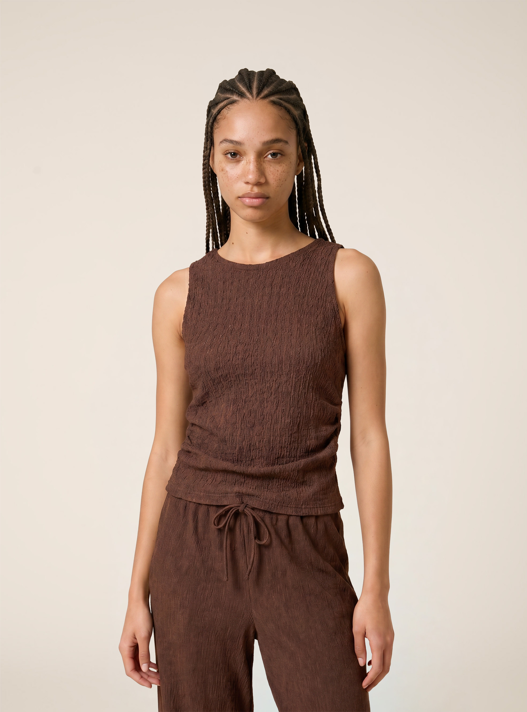 T-shirt maniche ad alette texturizzata, BR1 BROWN DARK