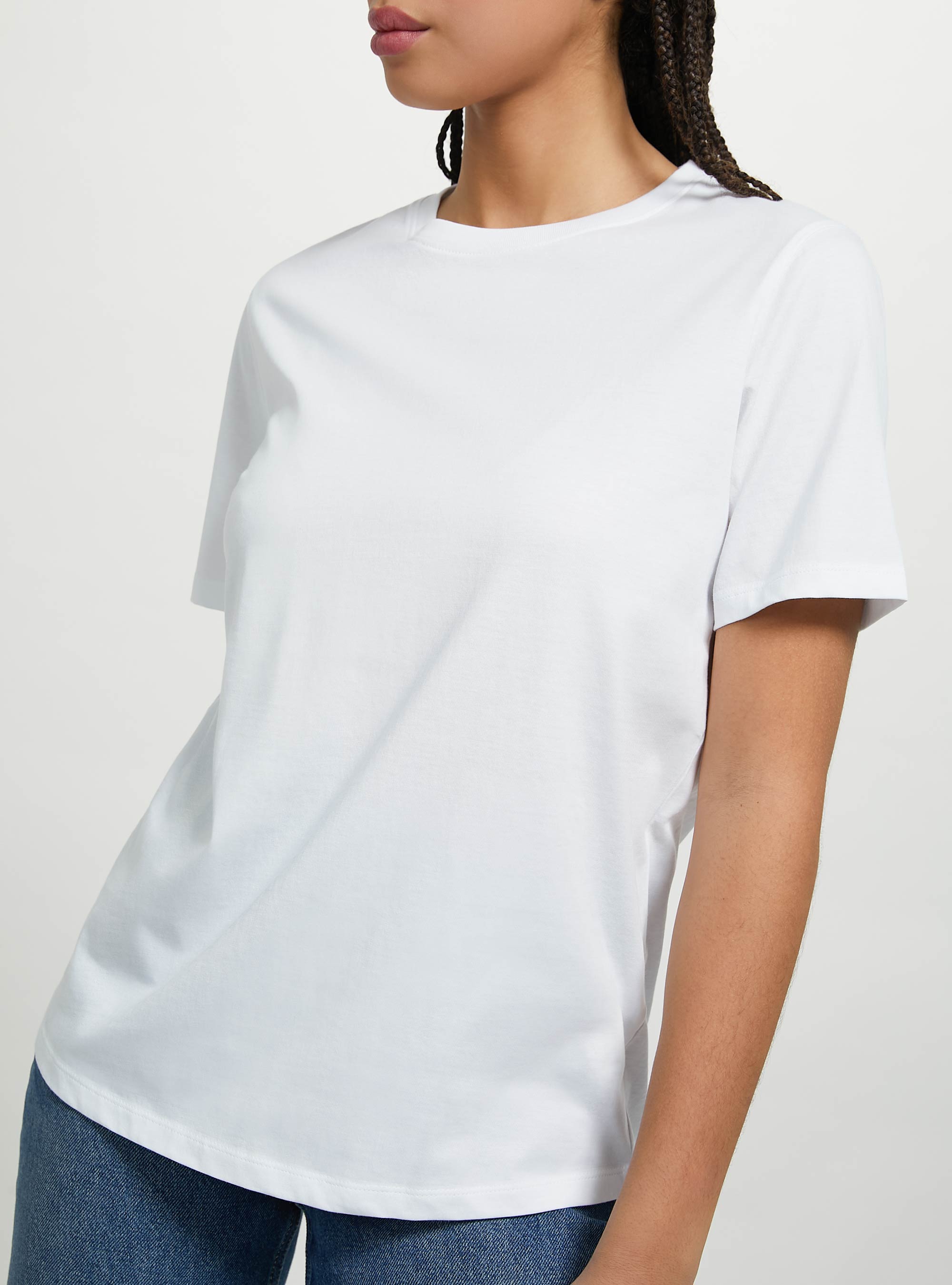 T-shirt en coton à col ras du cou, WH3 WHITE