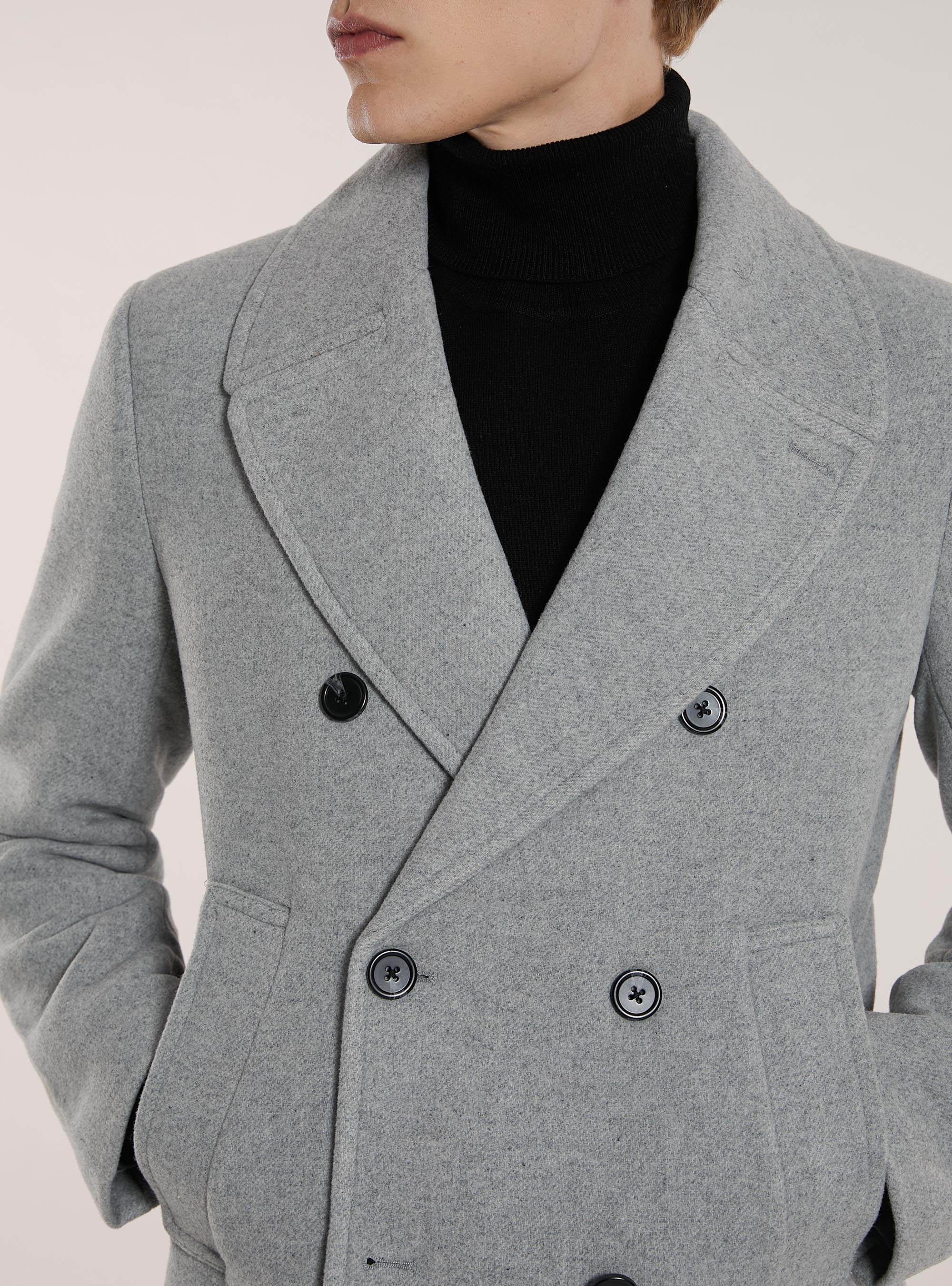 Manteau en caban à double boutonnage, MGY3 GREY MEL LIGHT