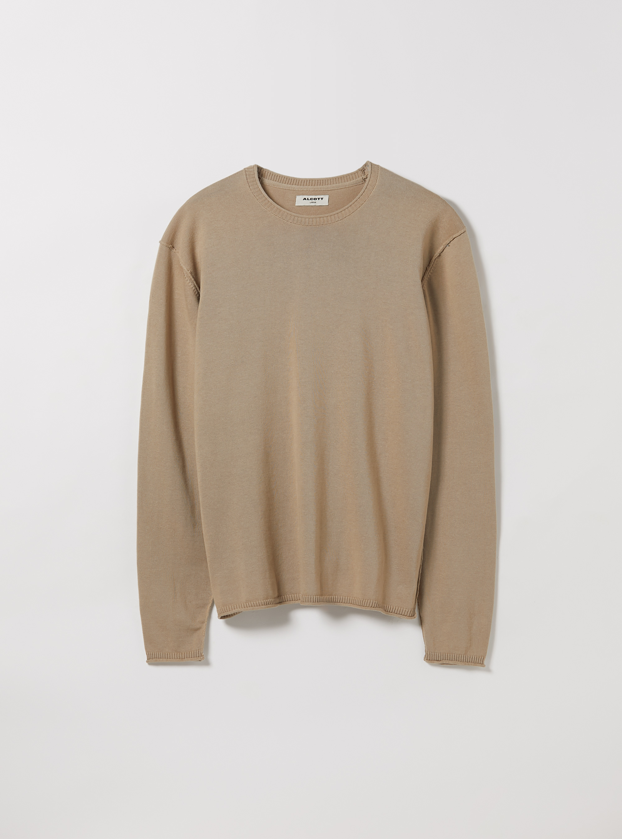 Round-neck cotton pullover, BG2 BEIGE MEDIUM