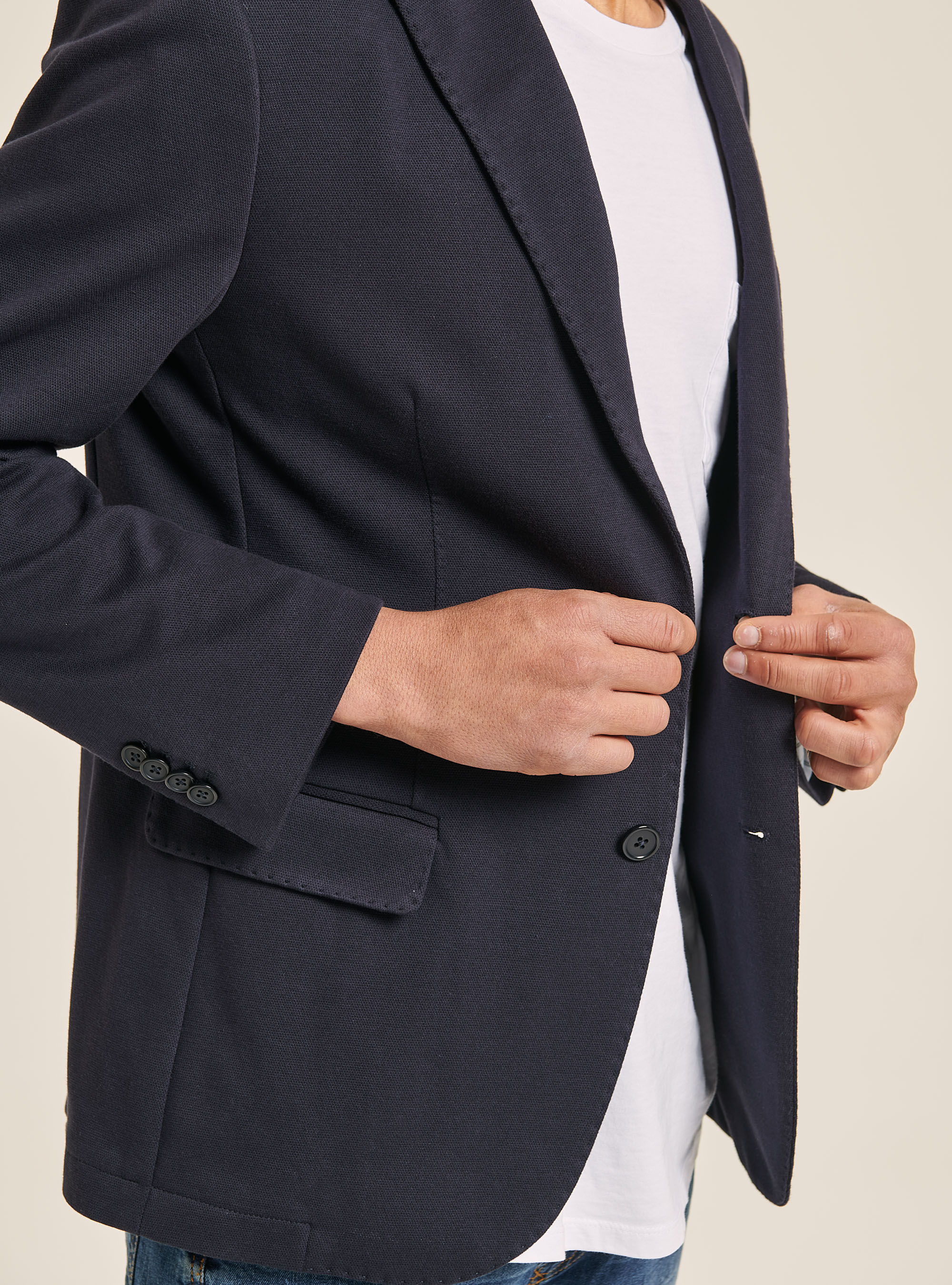 Blazer in cotone piquet, BLU MARINO