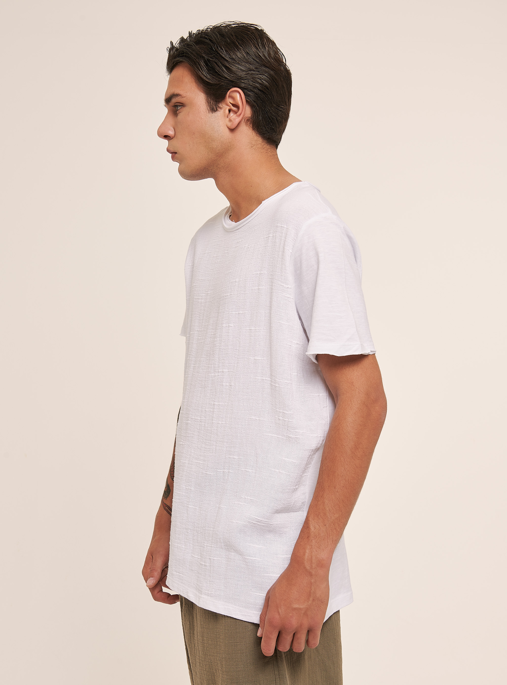Linen-blend T-shirt in slub fabric, WHITE
