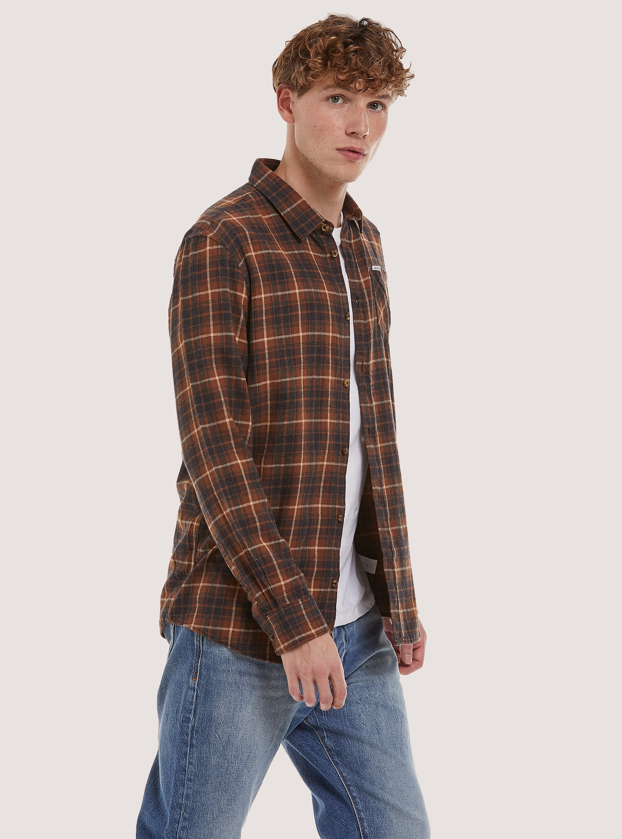Checked Flannel Shirt, TB3 TOBACCO LIGHT