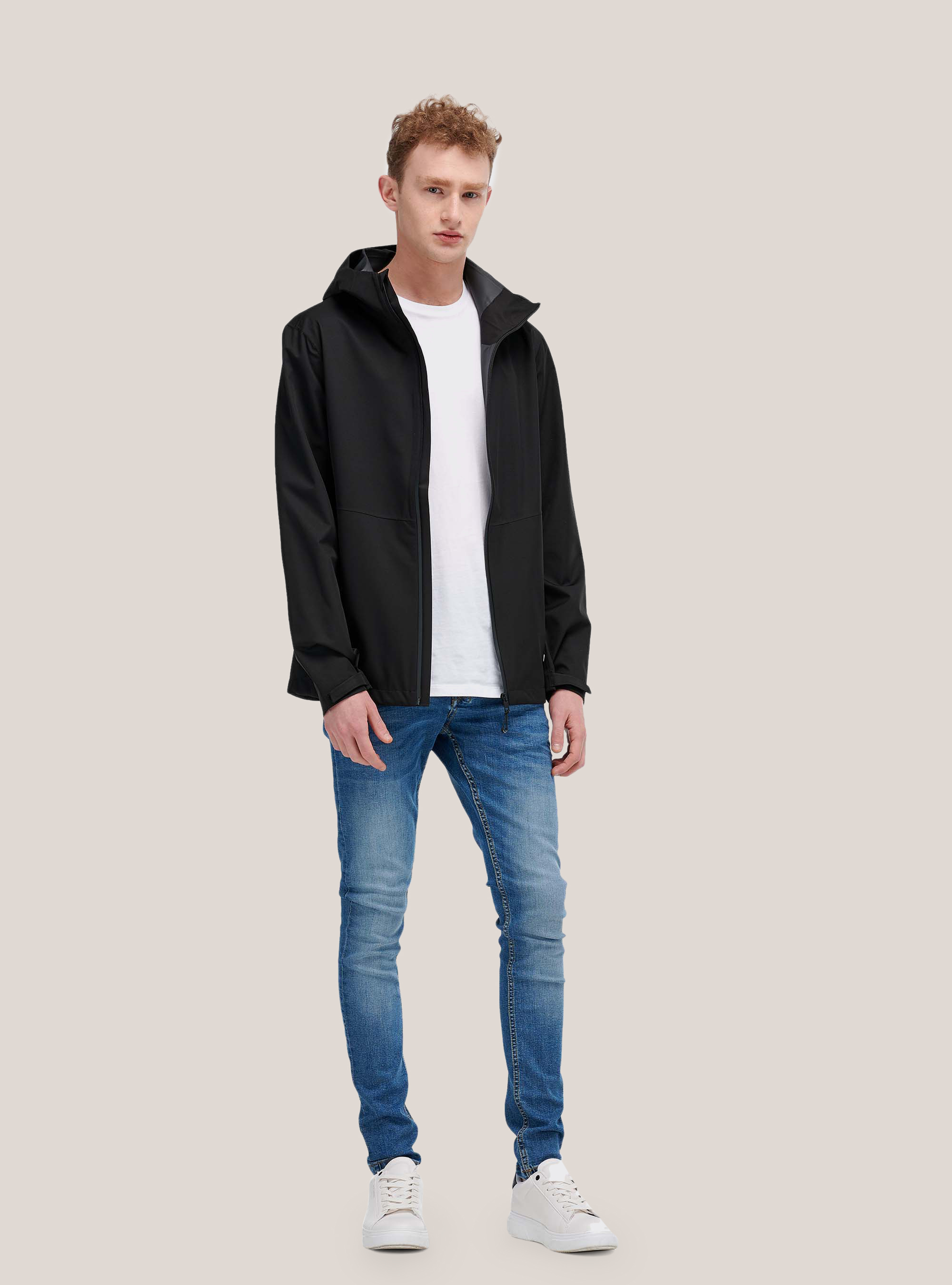 Slim fit jacket in technical fabric, BLACK