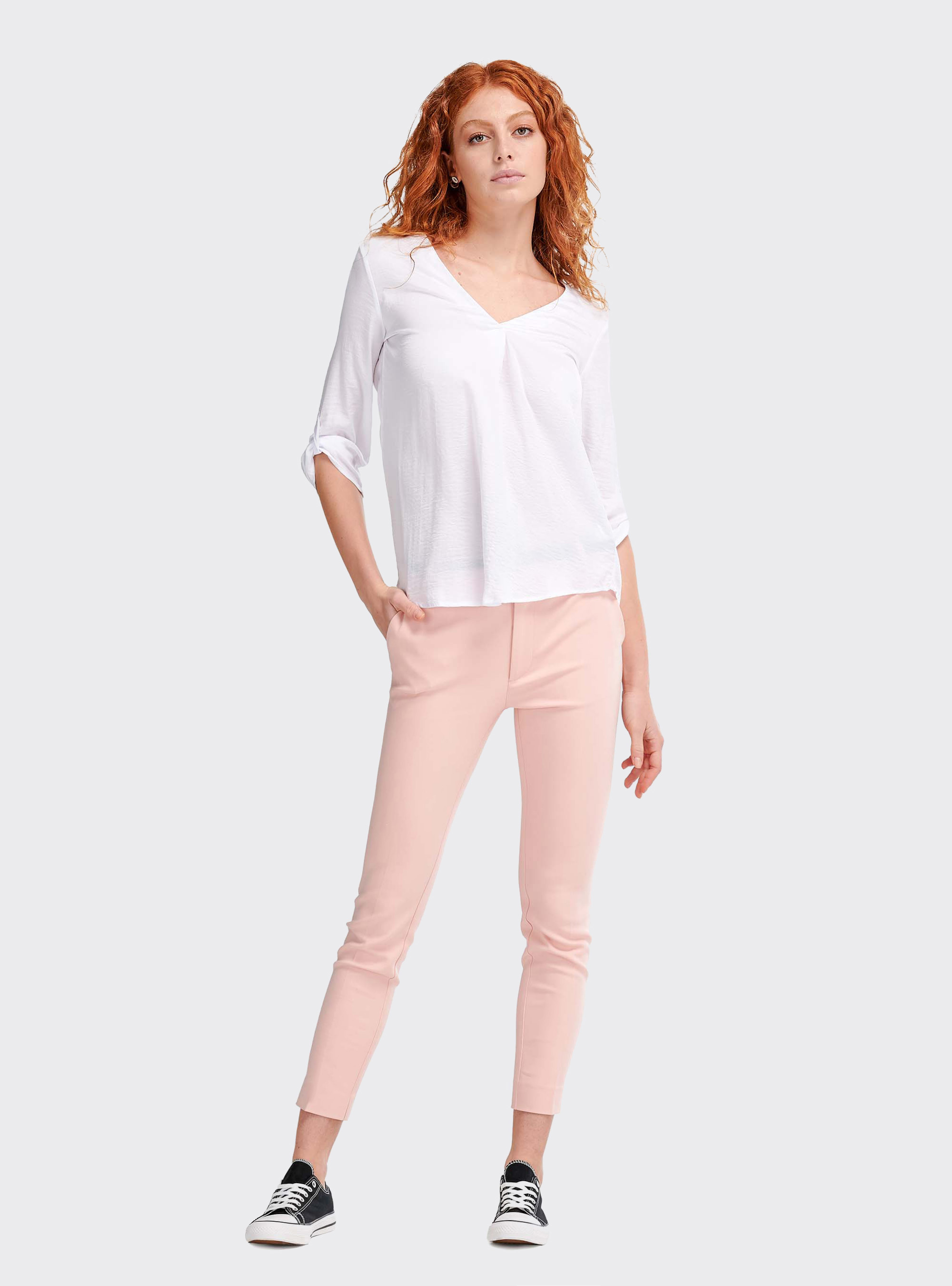 Chino stretch coupe confortable avec sangle effet cuir, C023 PINK