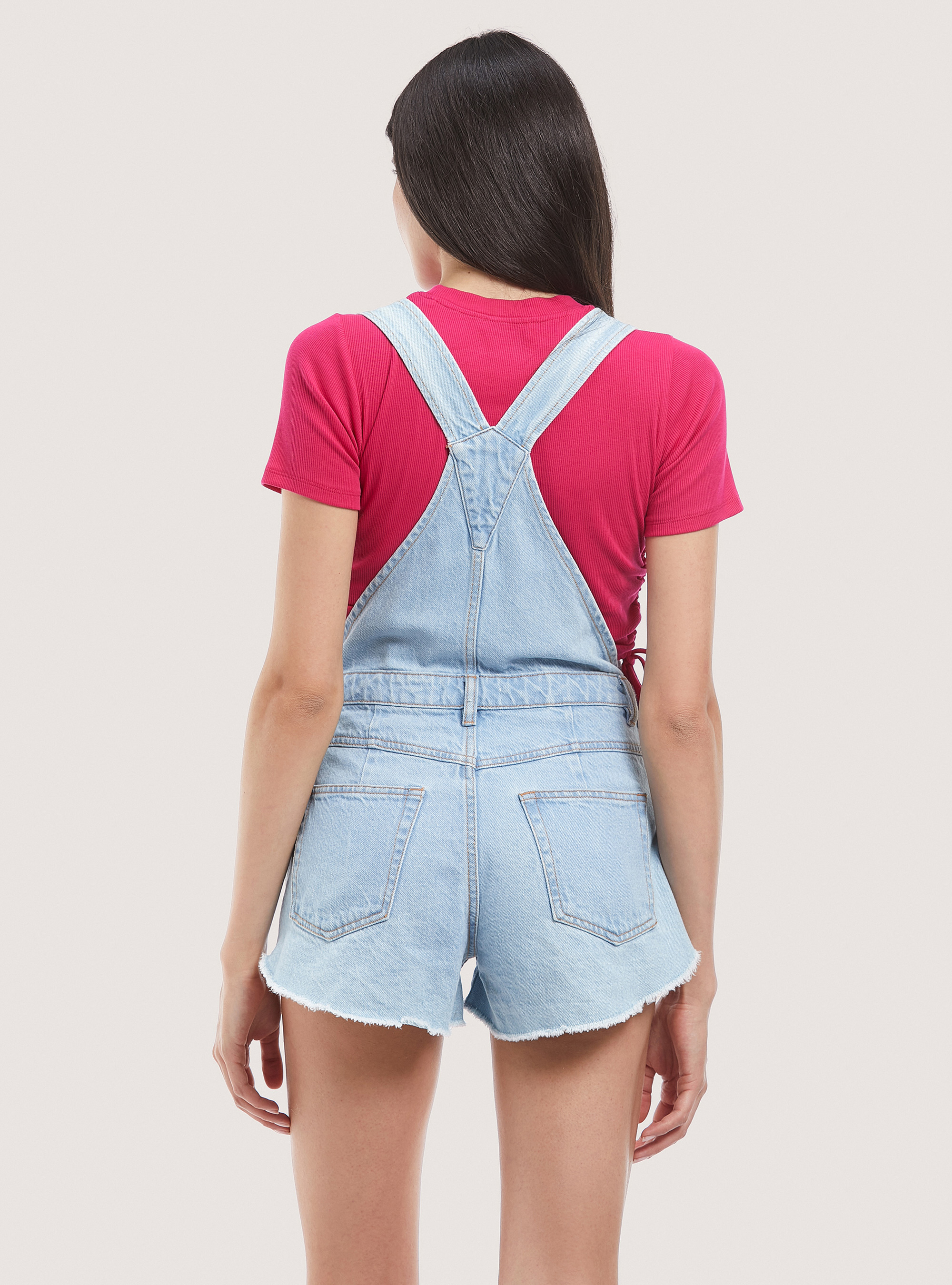 Salopette shorts in denim, D004 MEDIUM LIGHT BLUE
