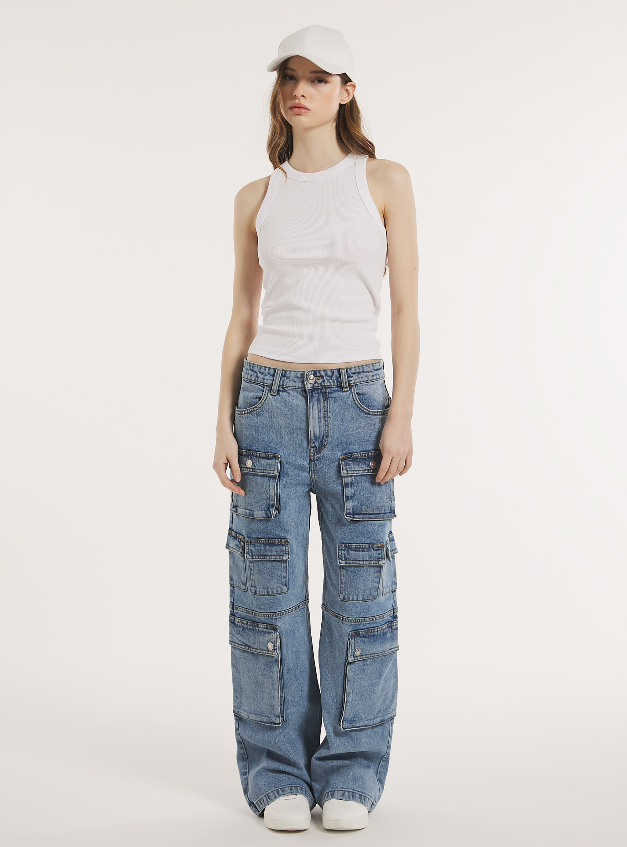 Ribbed cotton tank top, WH3 WHITE