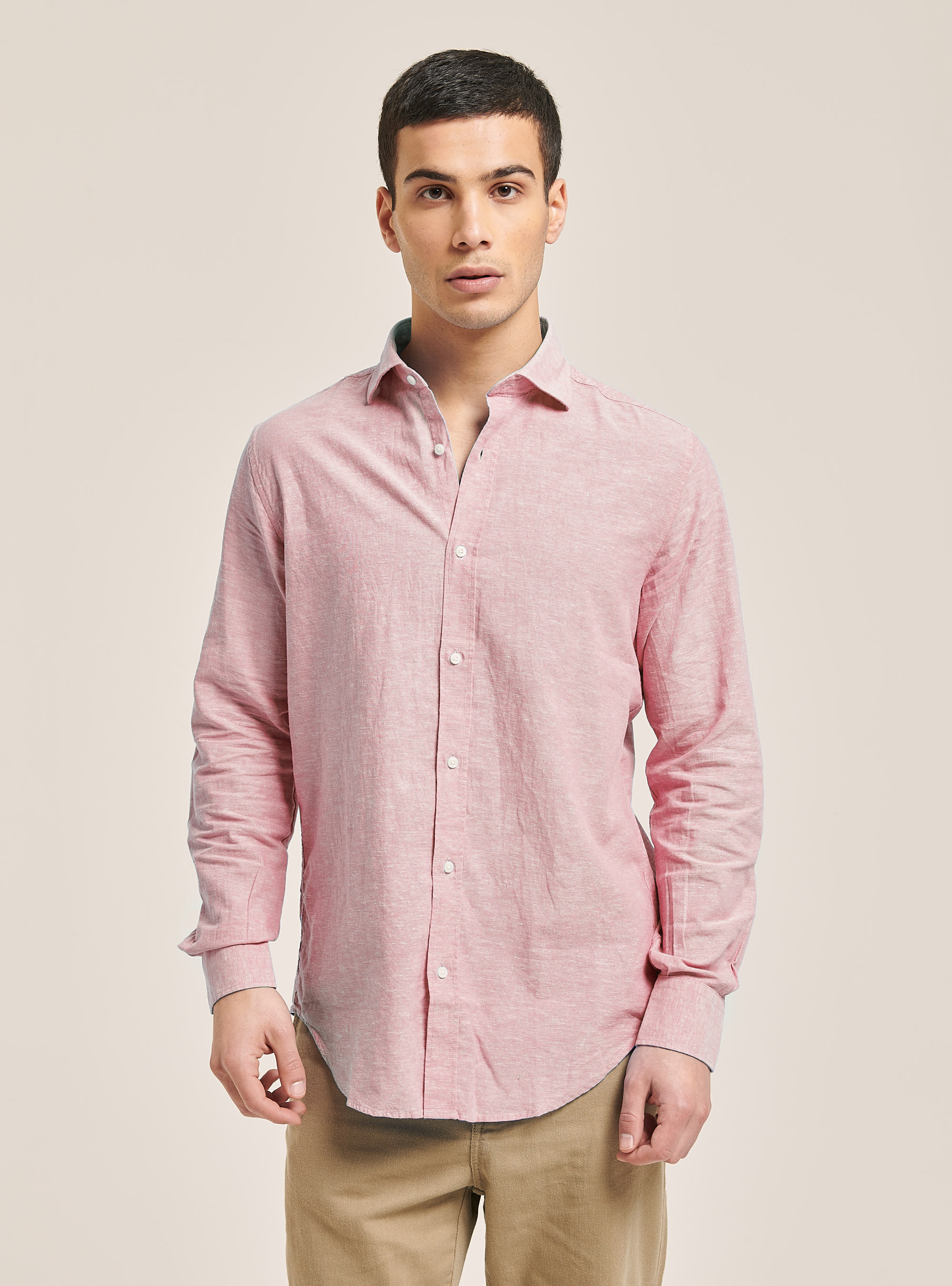 Camicia in puro lino a maniche lunghe, ROSA