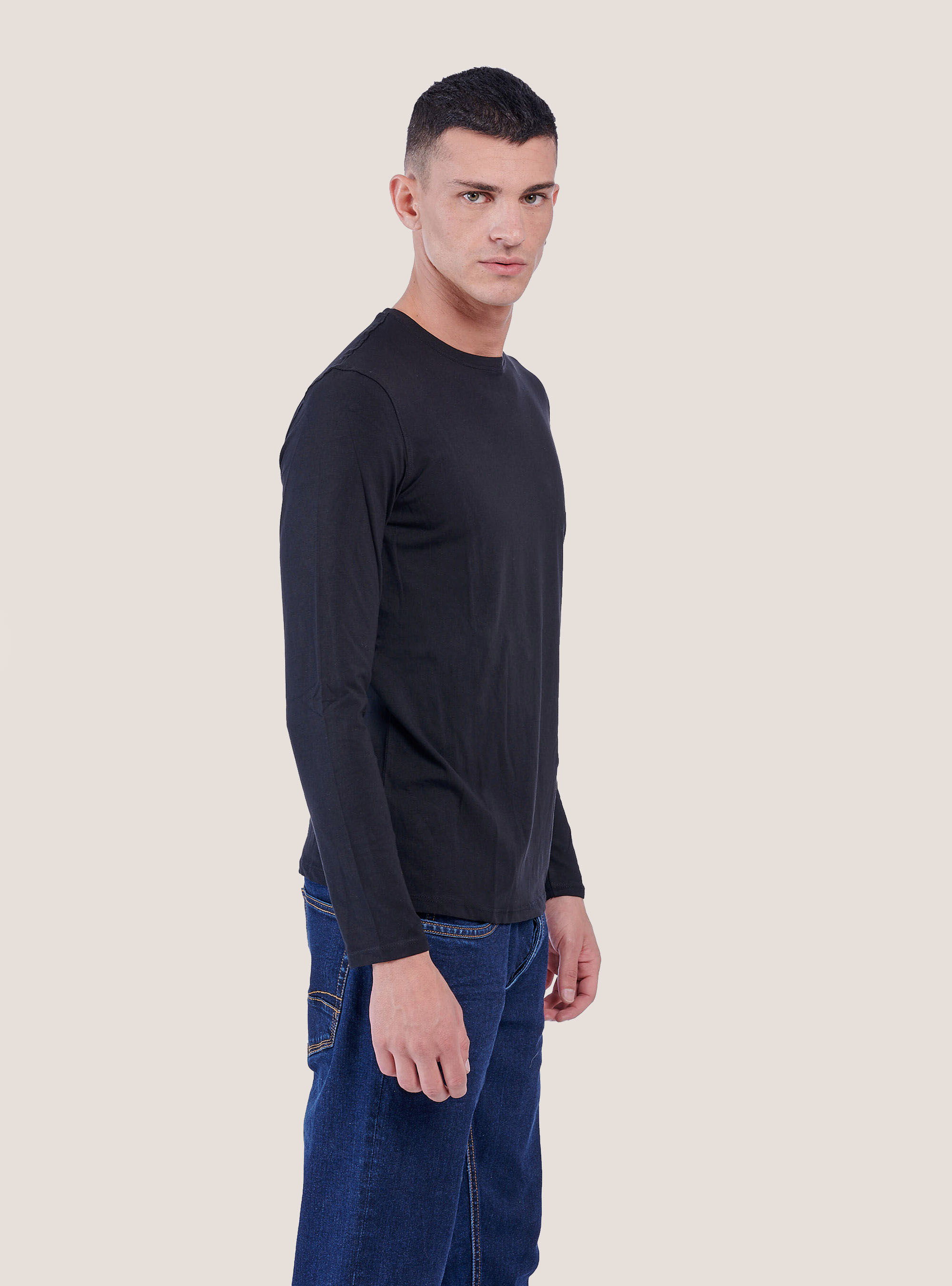 Langärmliges, basisches T-Shirt, C101 BLACK