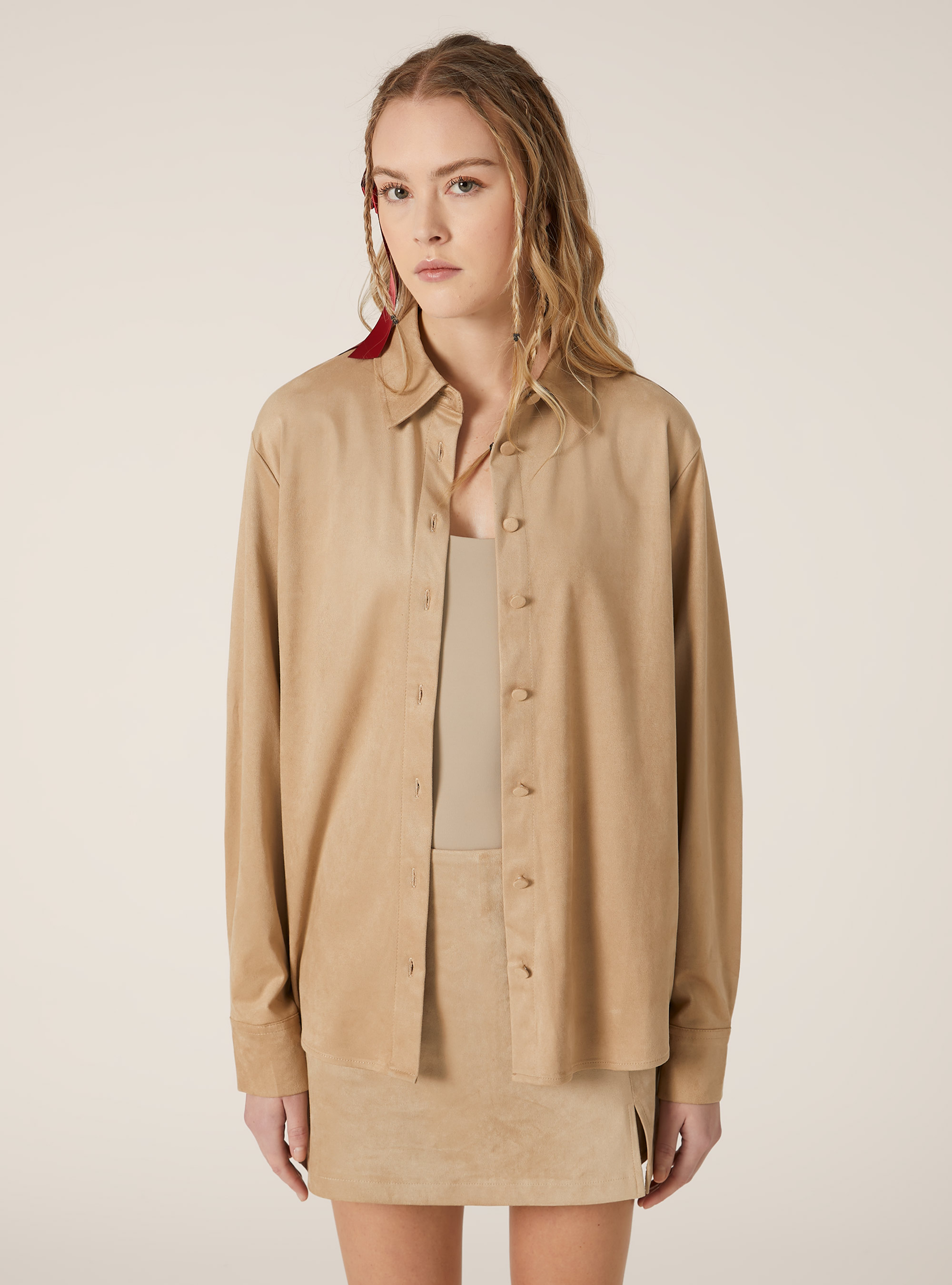Camicia effetto suede, BG2 BEIGE MEDIUM