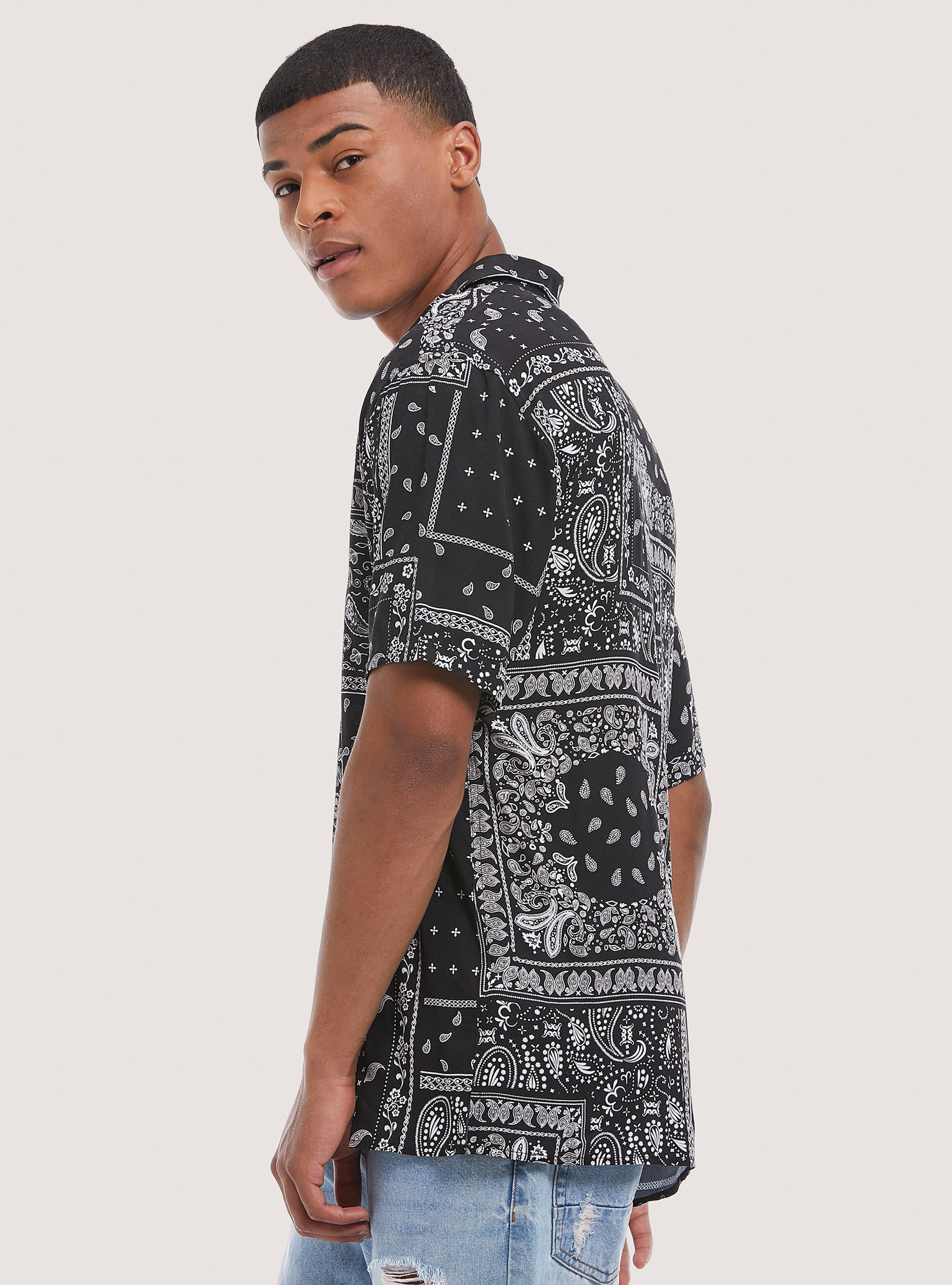 Shirt with paisley print and bowling collar, MULTICOLOR