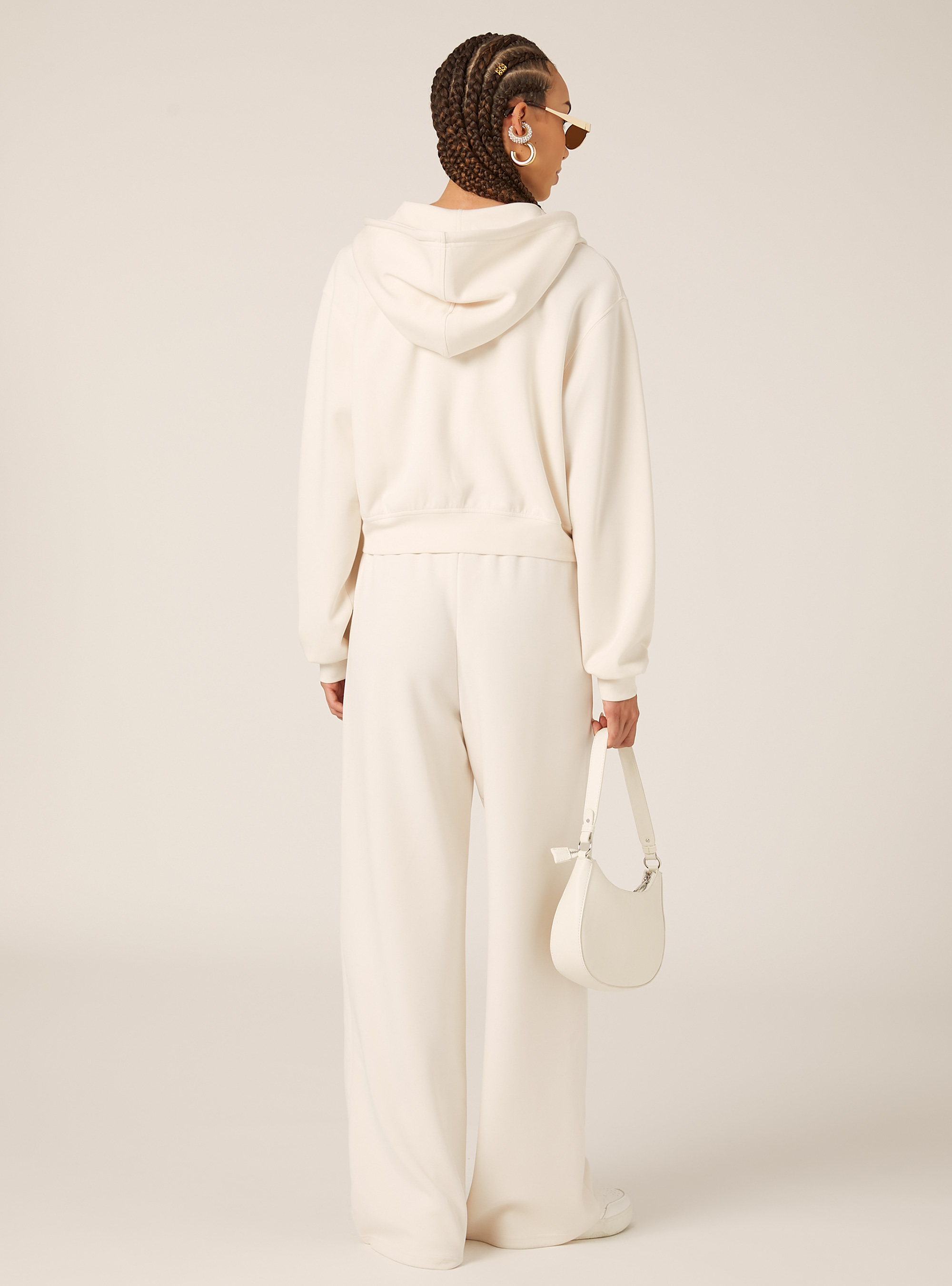 Sweat-shirt zippé court au toucher doux, CR3 CREAM LIGHT