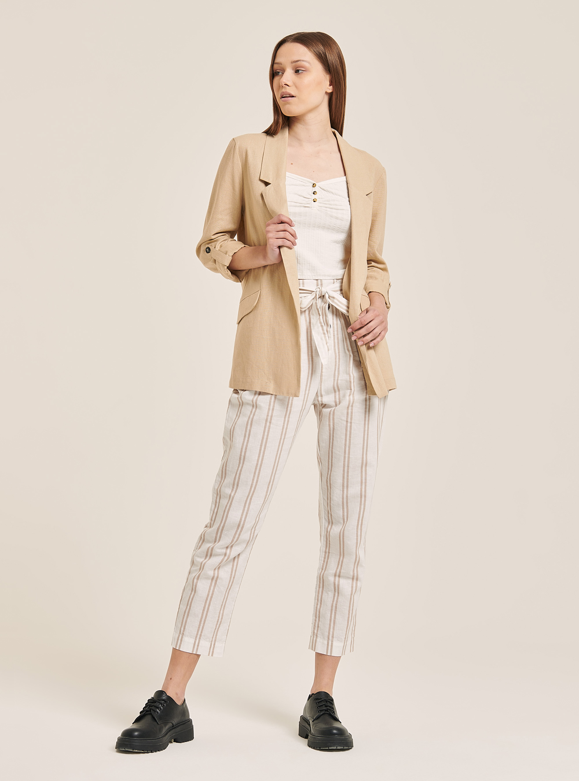 Striped paperbag trousers, MULTICOLOR