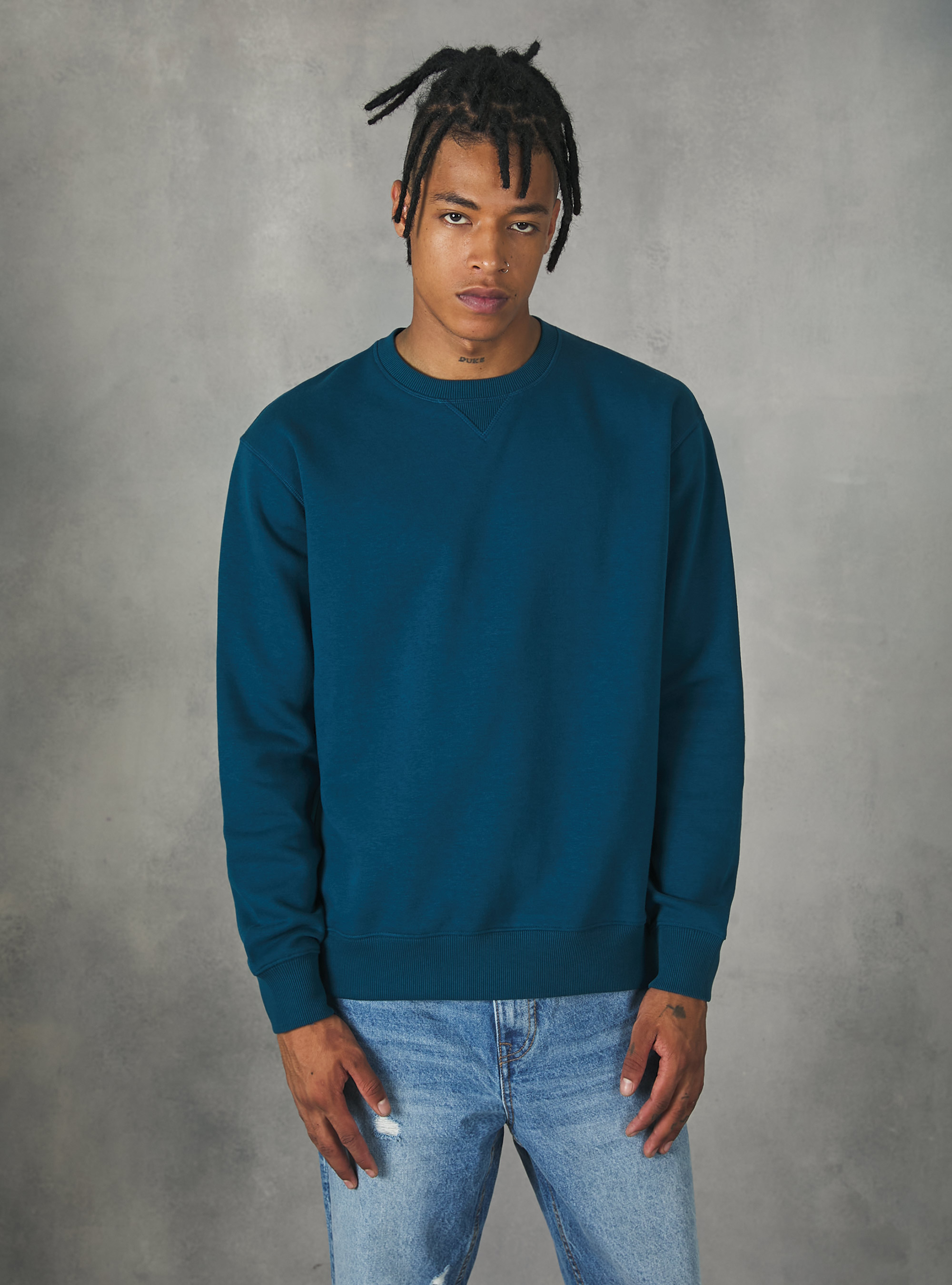 Sudadera de cuello redondo de color liso, OB2 BLUE OIL MED.