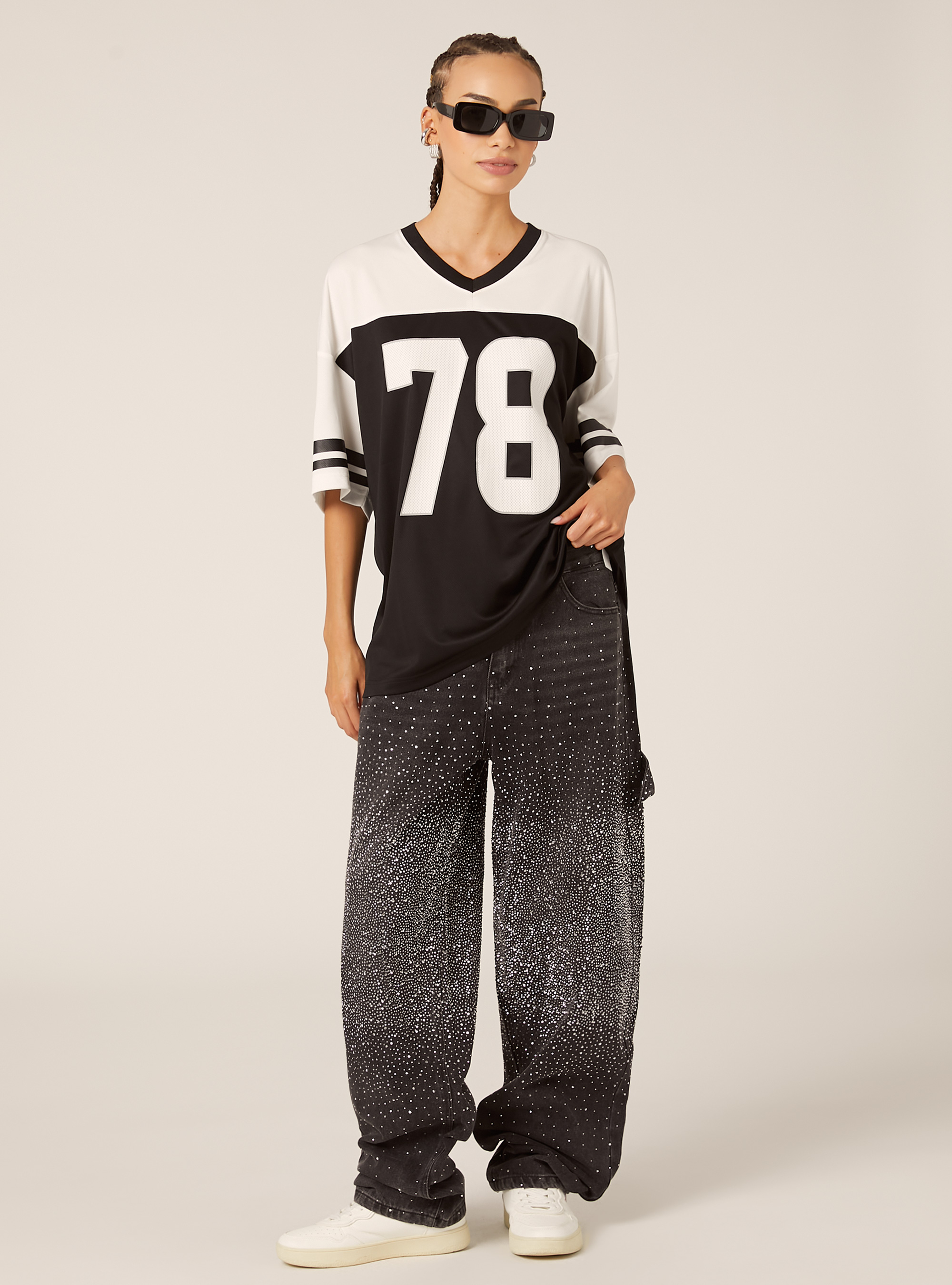 Oversize-T-Shirt mit Grafik, BK1 BLACK