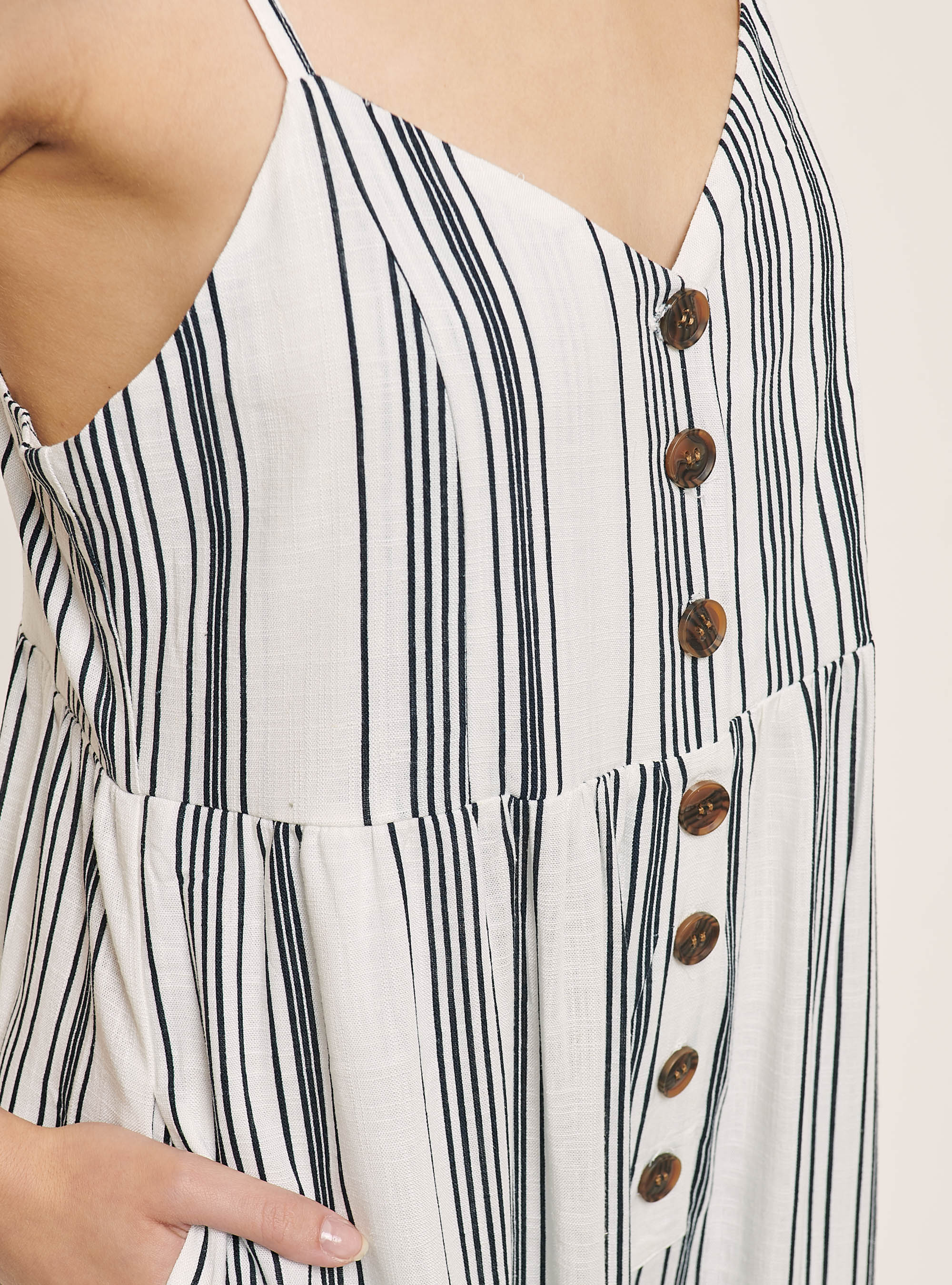 Striped linen blend jumpsuit, MULTICOLOR