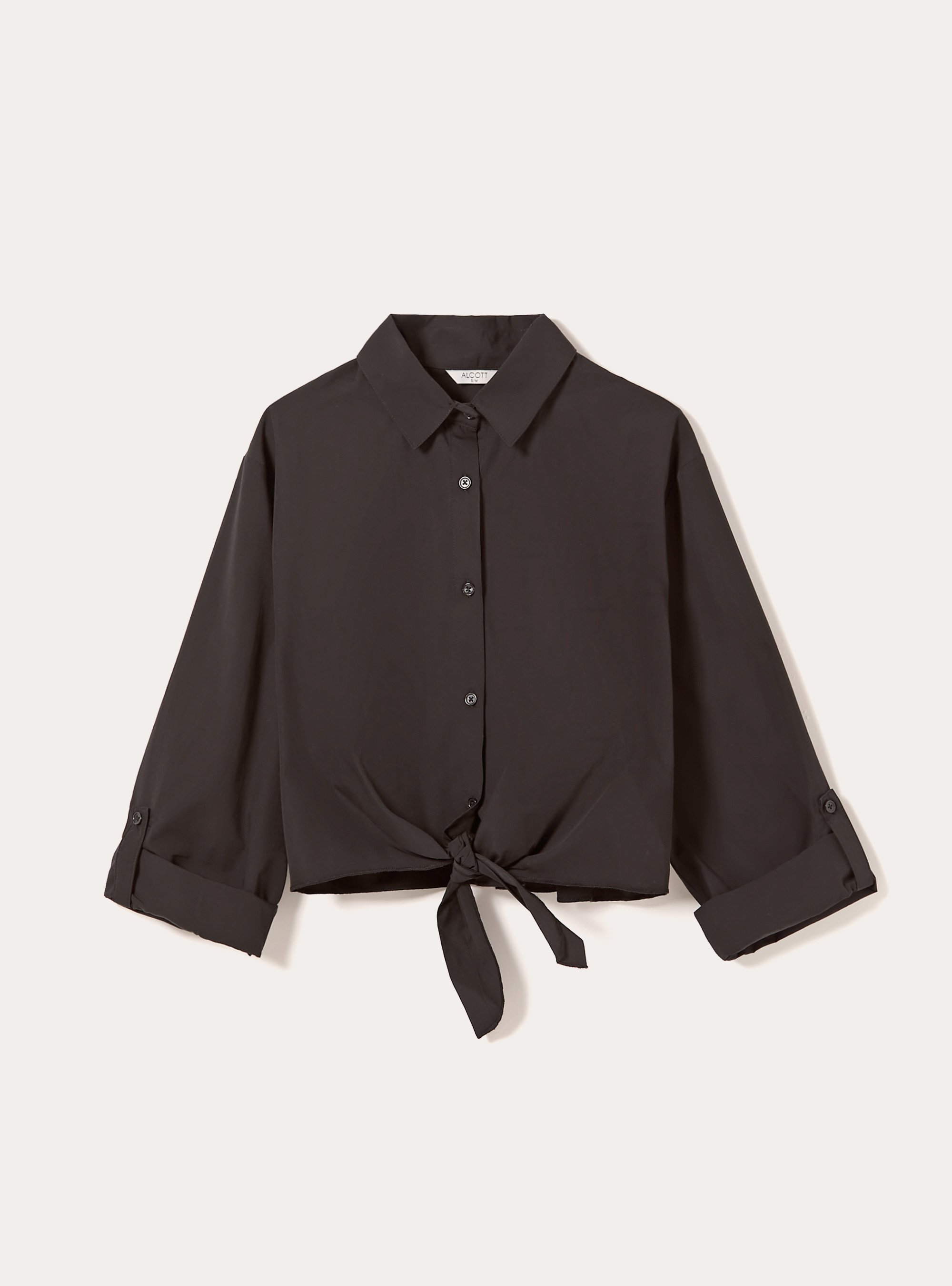 Poplin shirt with knot, BK1 BLACK