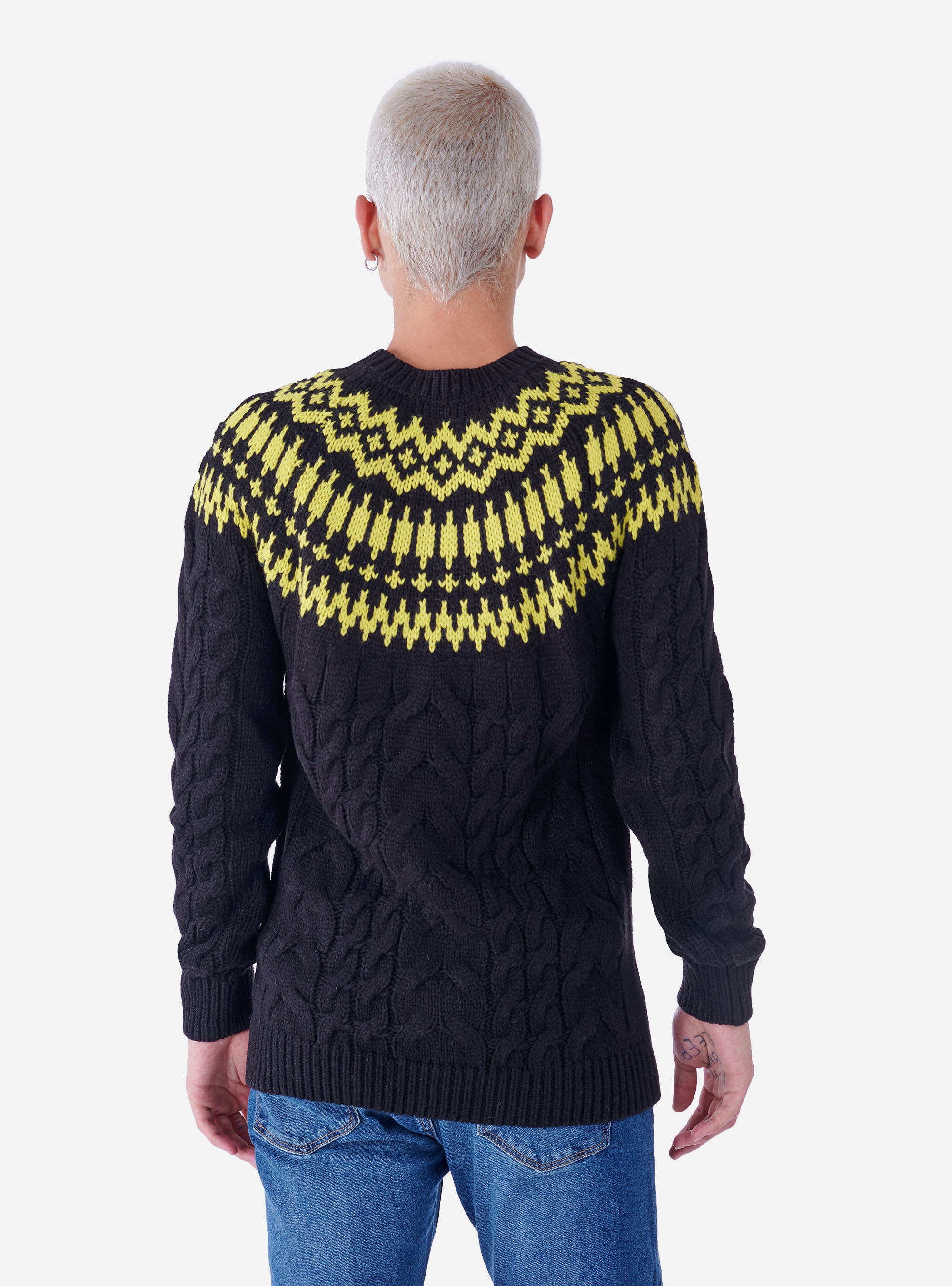 ROUND NECK PRINTED PULLOVER, BLACK/YELLOW B75