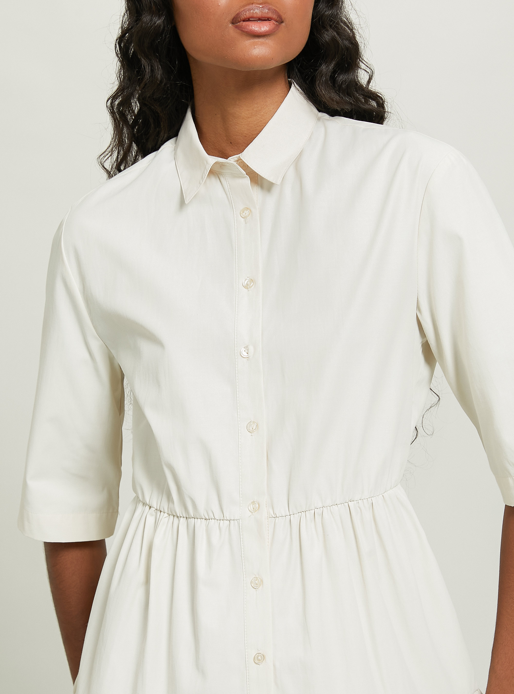 Vestito chemisier in popeline, BG3 BEIGE LIGHT