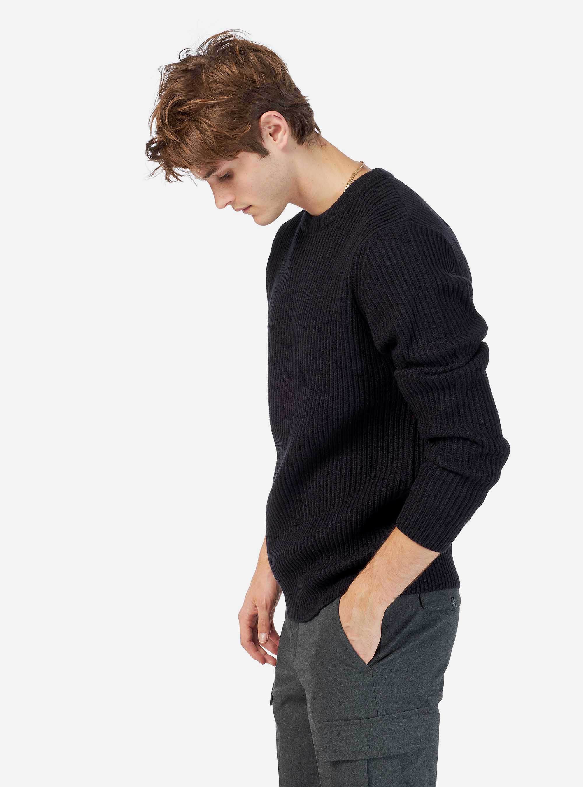 Pull à côtes anglaises en mixte laine, C218 BLUE NAVY