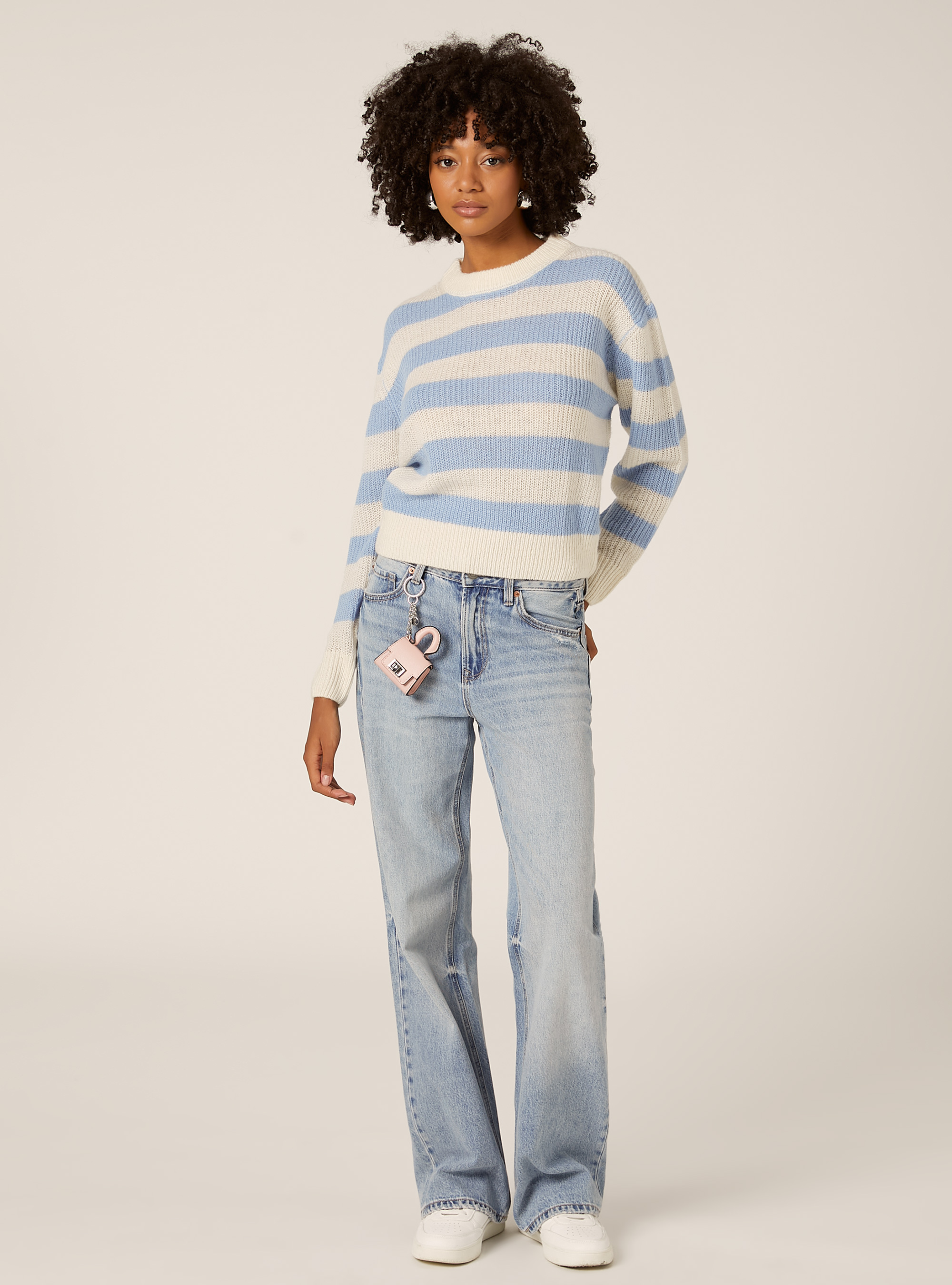 Gestreifter Pullover mit Rundhalsausschnitt, AZ2 AZURE MEDIUM