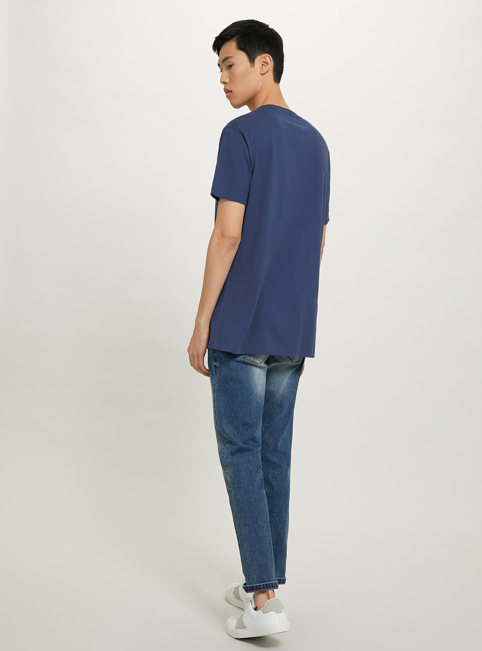 Maglietta oversize in cotone con patch, C2329 BLUE