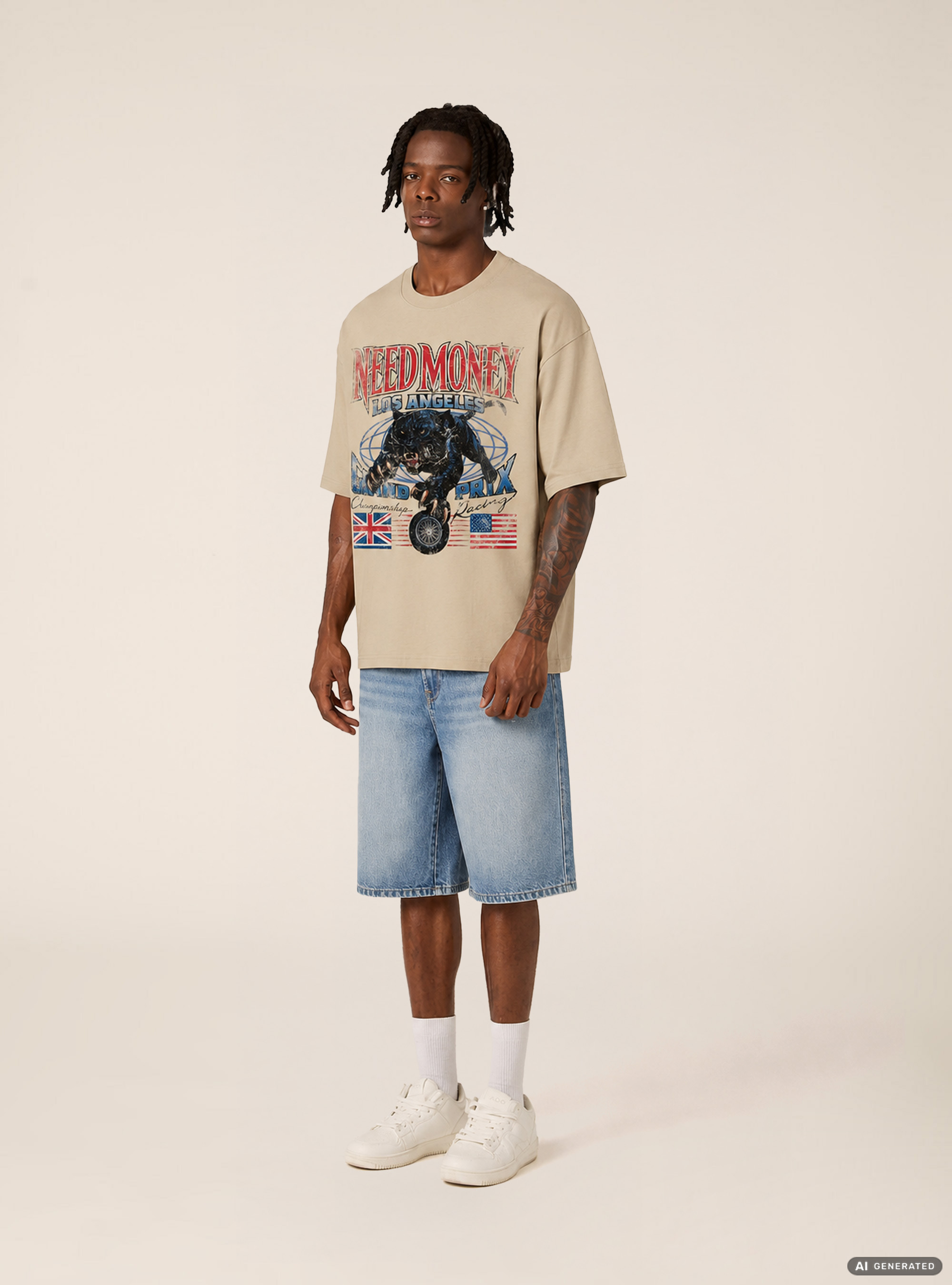 T-shirt  stampa need money los angeles, CR3 CREAM LIGHT