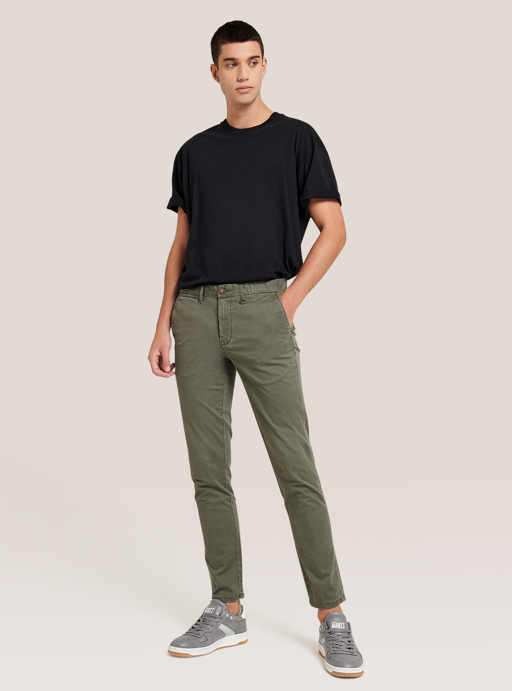 Twill stretch cotton chinos, KAKI