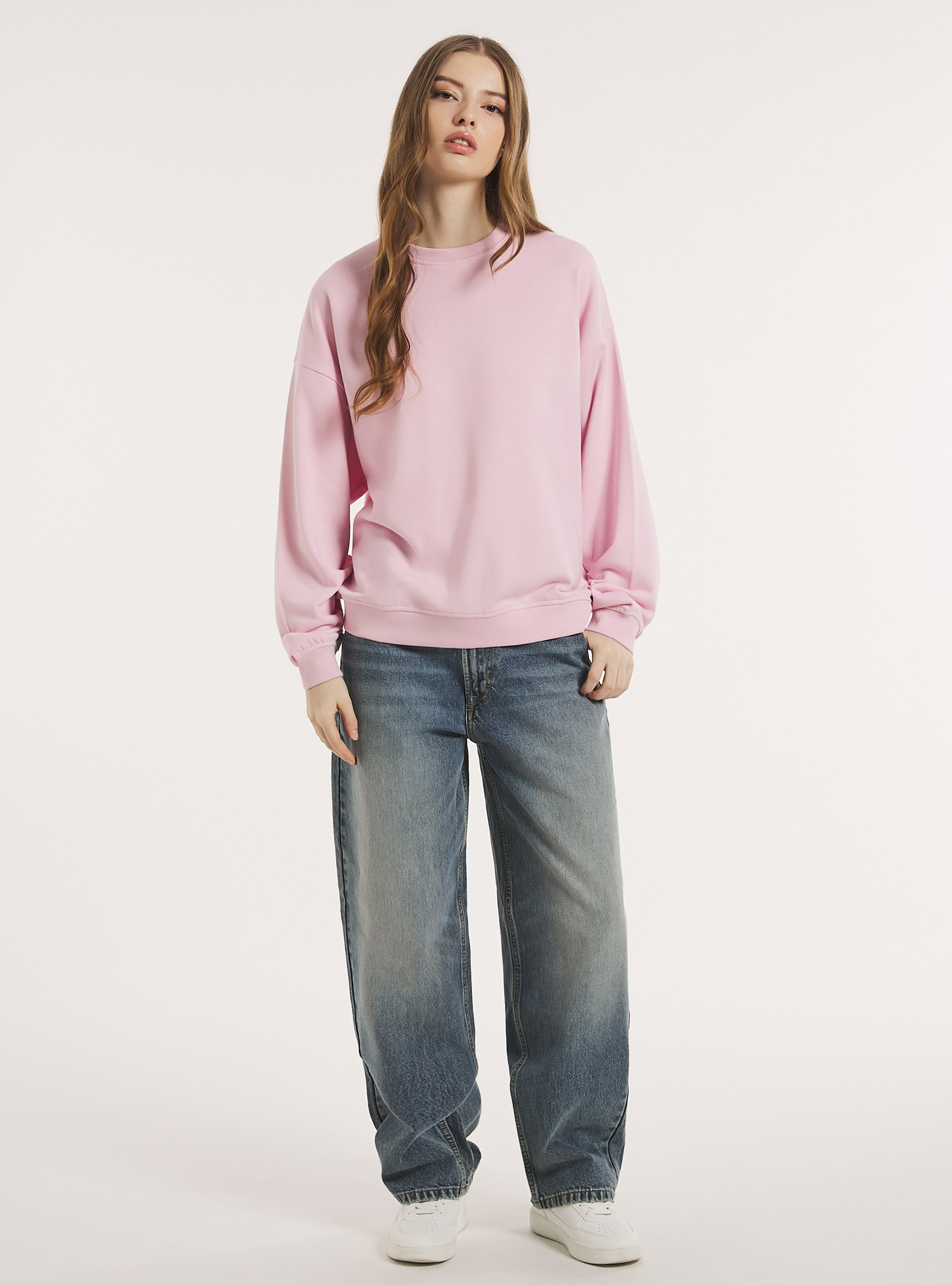 Plain cotton crew-neck sweatshirt, PK3 PINK LIGHT