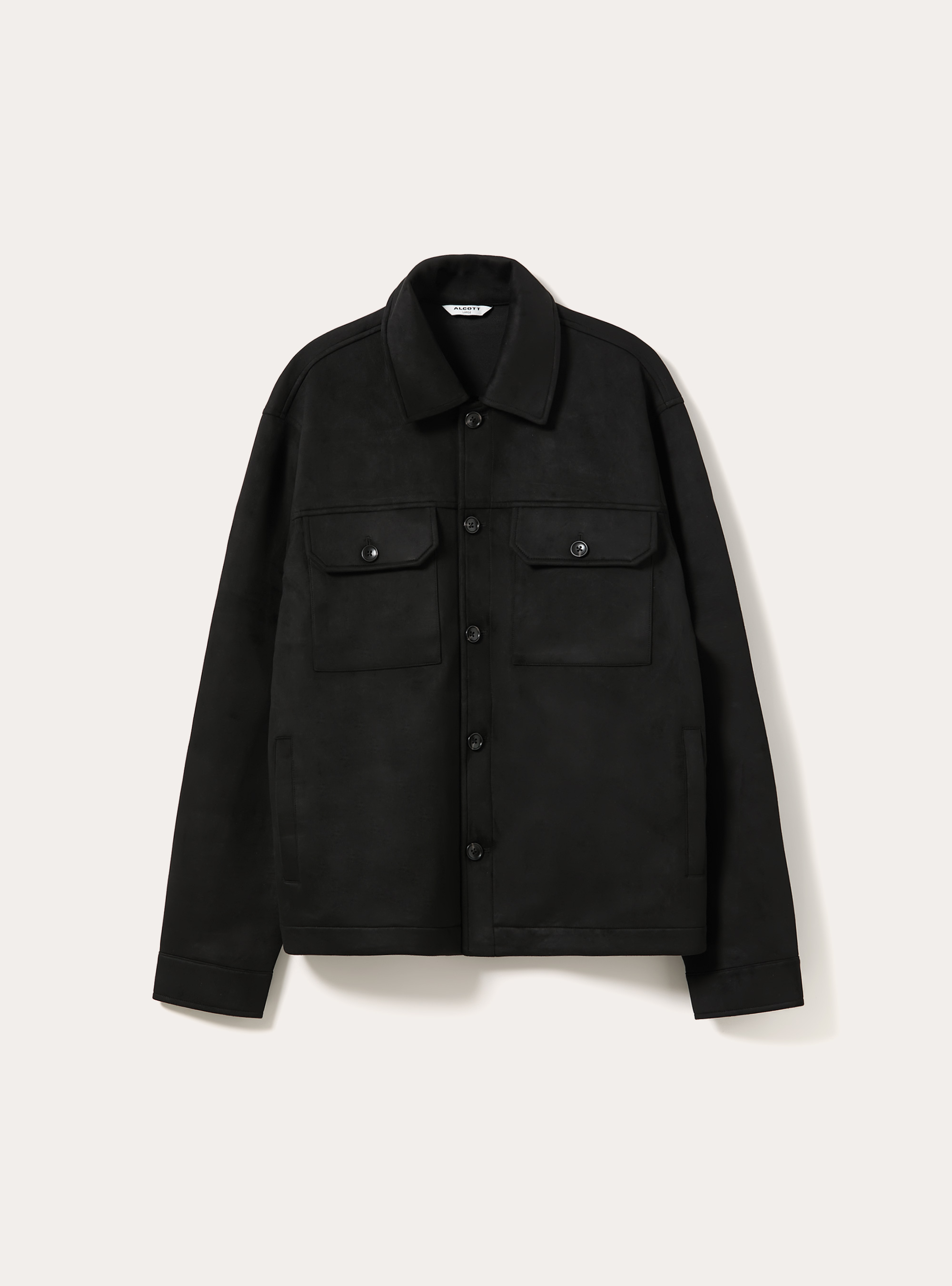 Suede-effect overshirt with patch pockets, BK1 BLACK