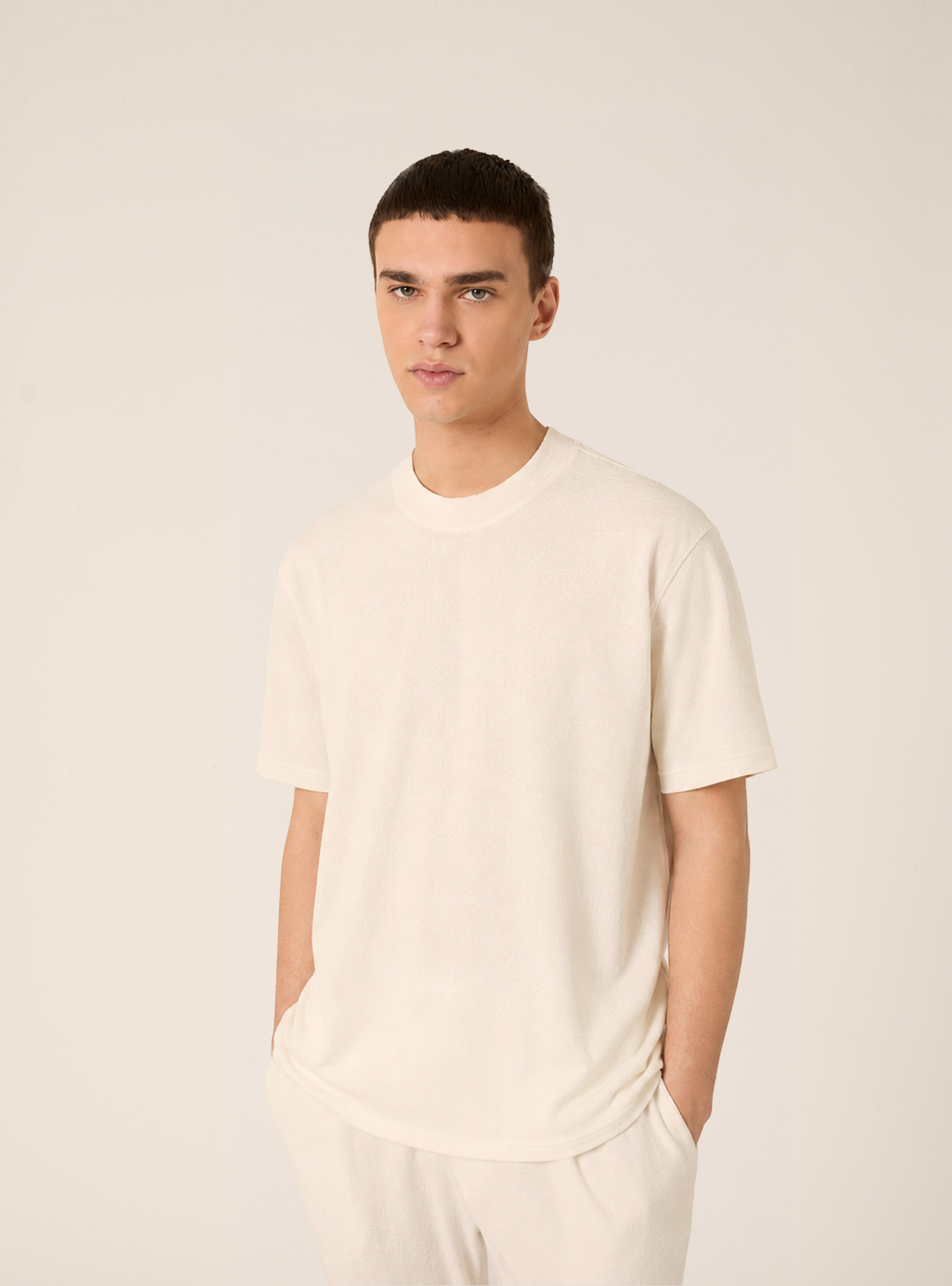 Maglietta Oversize con Spacchetti Laterali, PANNA