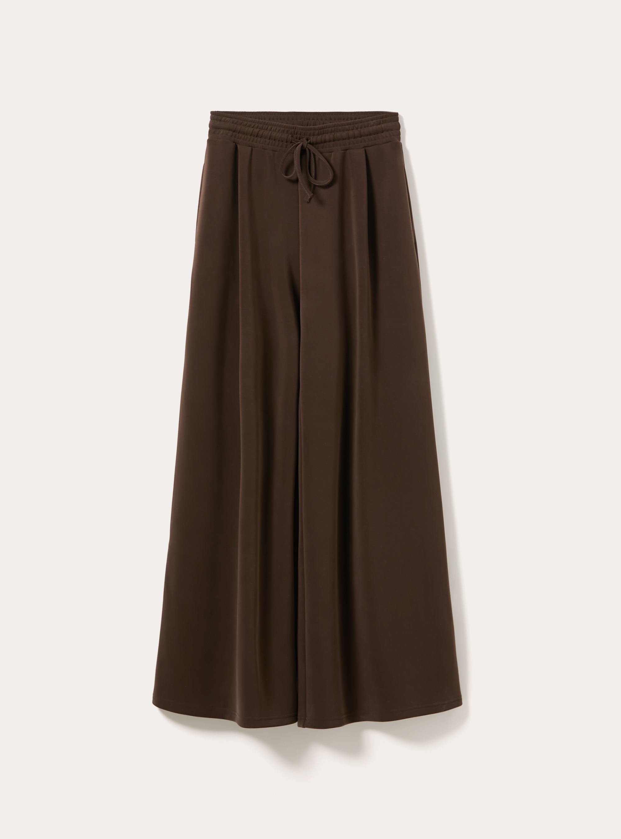 Pantaloni wide leg con pence in scuba, BR1 BROWN DARK