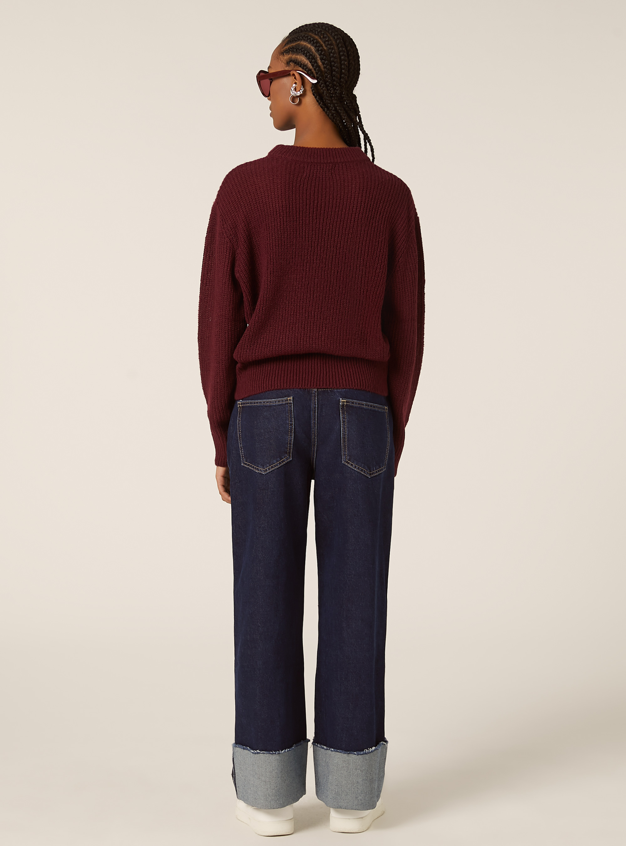 Pullover girocollo tinta unita, BO1 BORDEAUX DARK