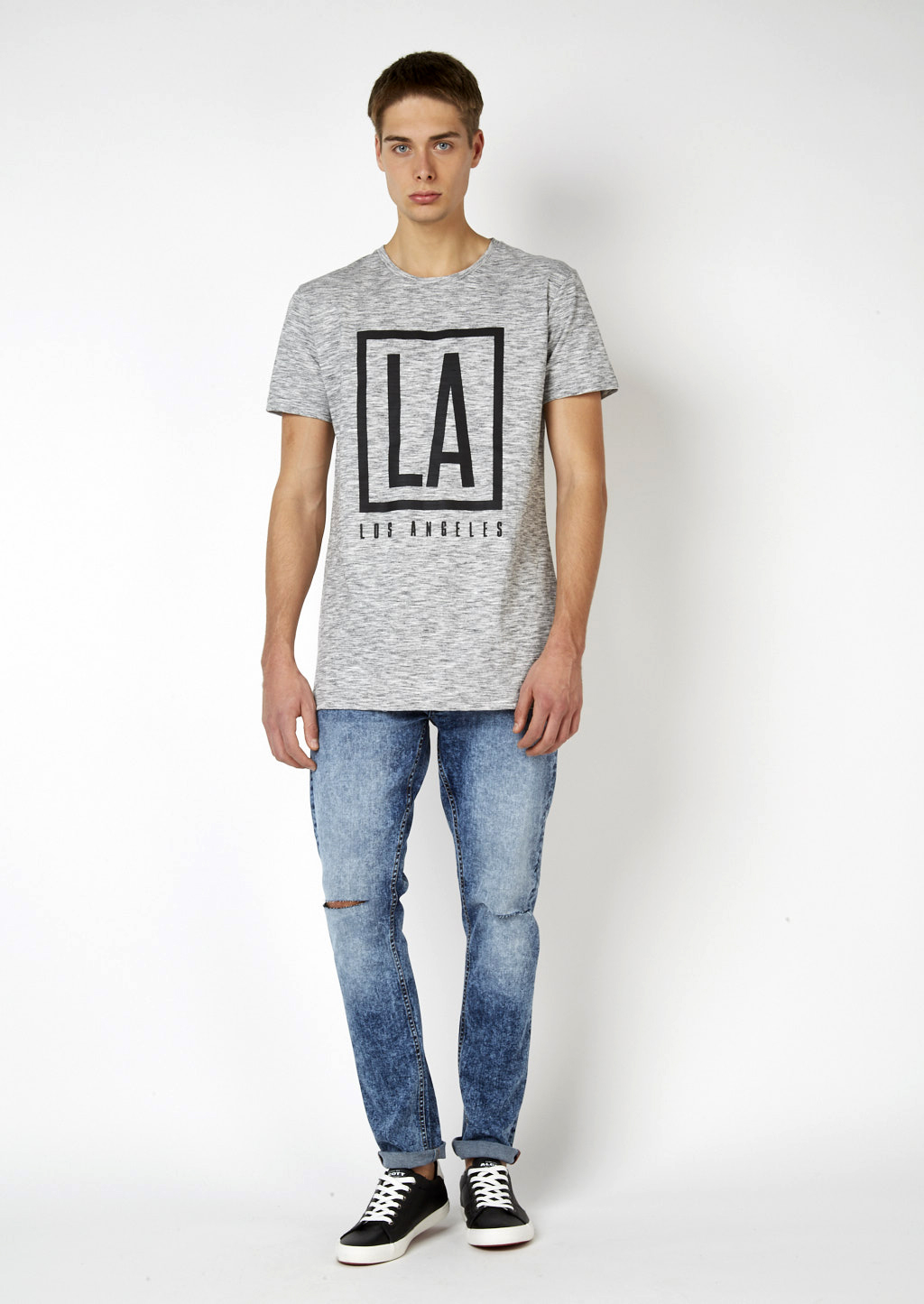 Skinny jeans elasticizzati con rotture, AZURE