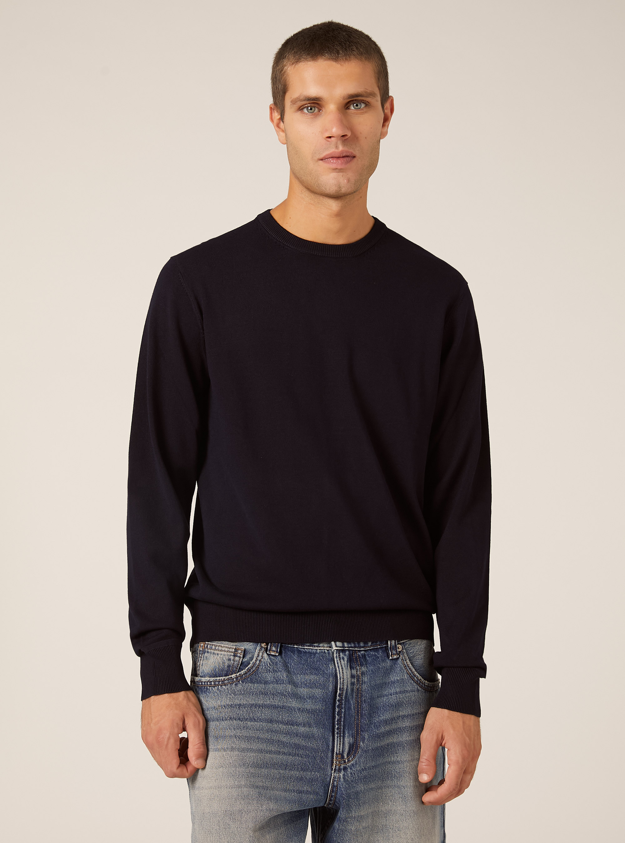 Jersey de cuello redondo de viscosa Ecovero, NA1 NAVY DARK