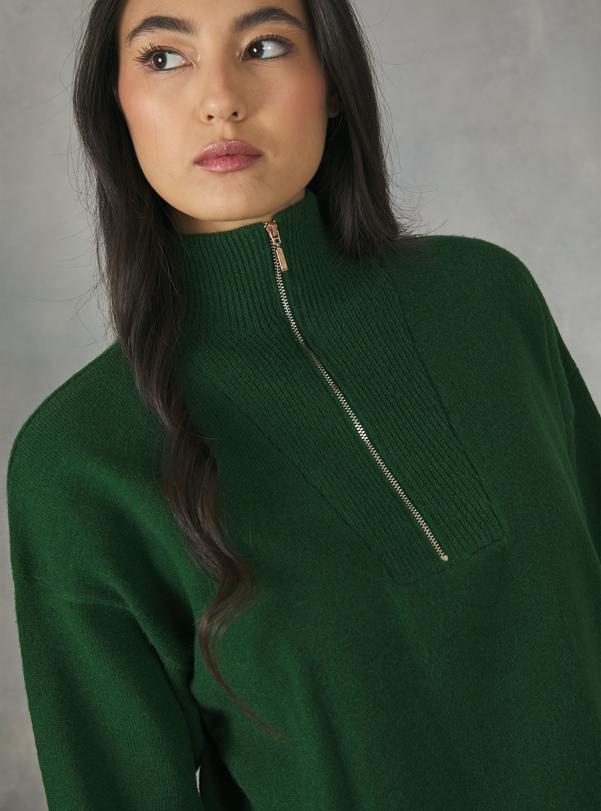 Half-neck pullover with zip, GN1 GREEN DARK
