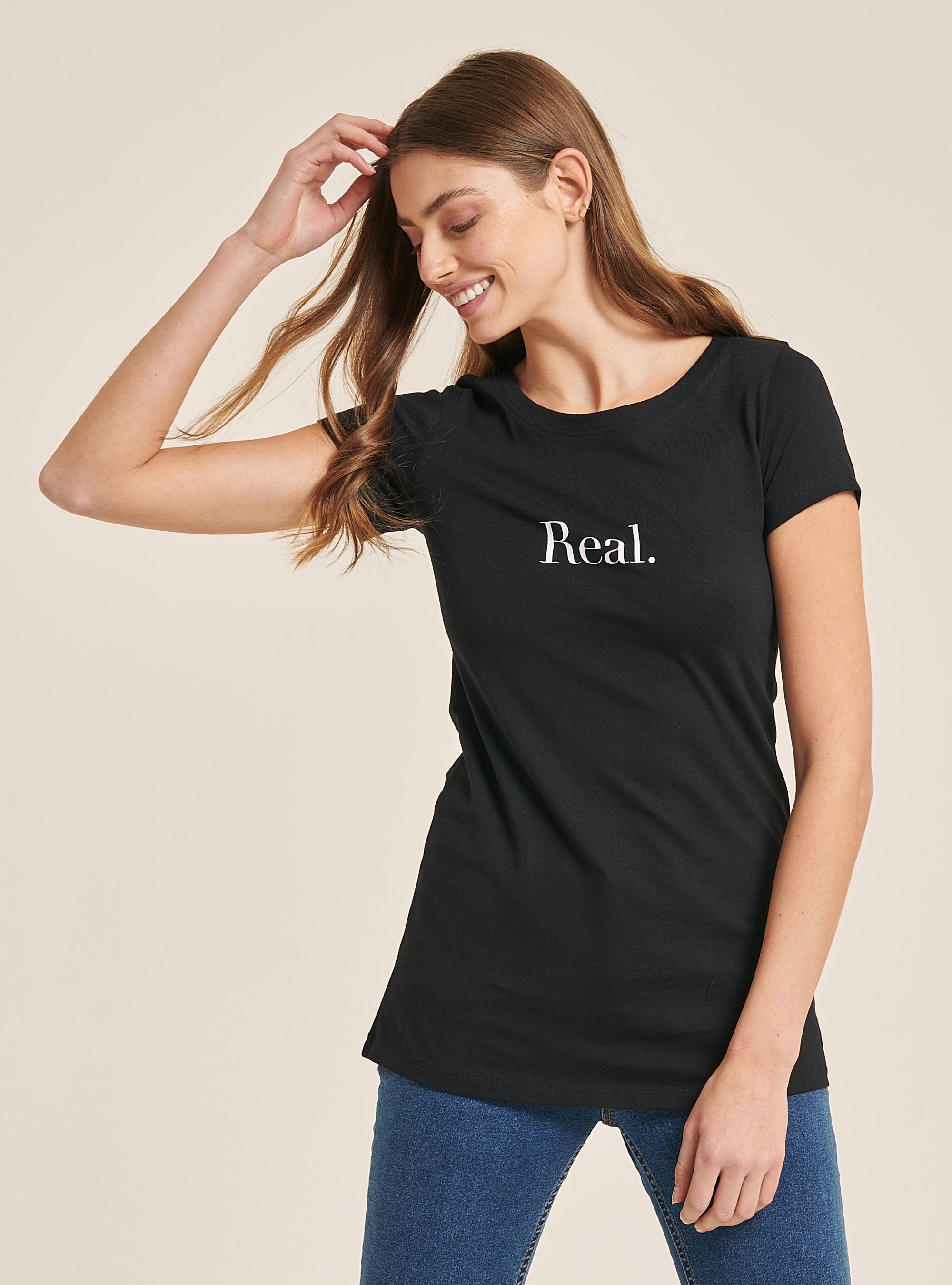 T-shirt en coton avec slogan imprimé, C101 BLACK