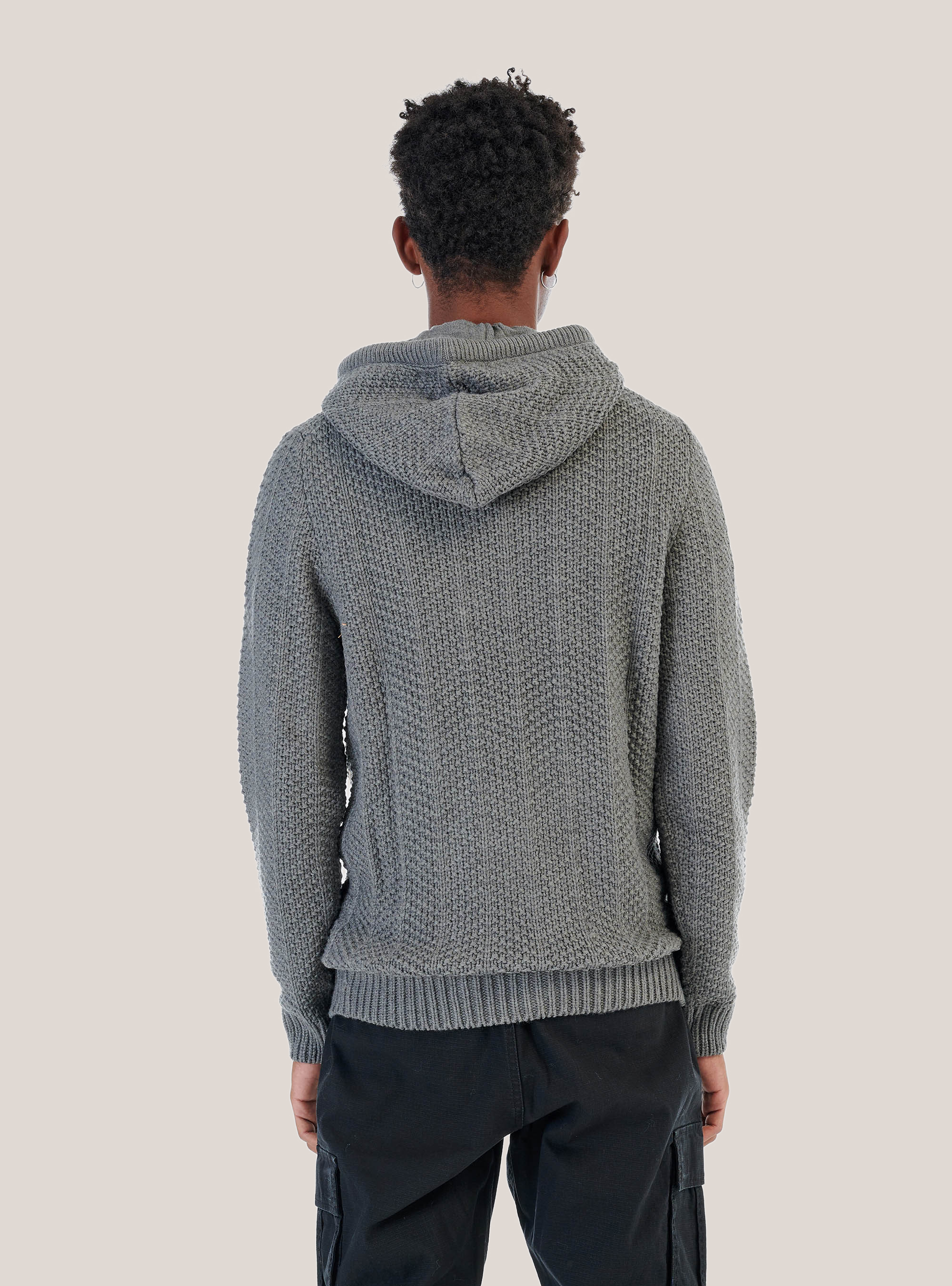 Jersey con capucha en mezcla de lana, GRIS OSCURO MELANGE