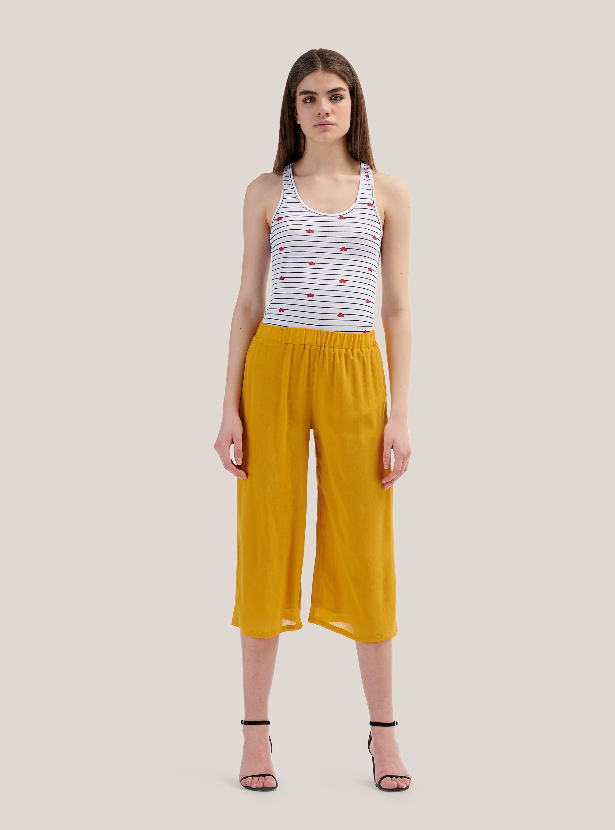 Wide leg culottes trousers comfort fit, C719 SENAPE