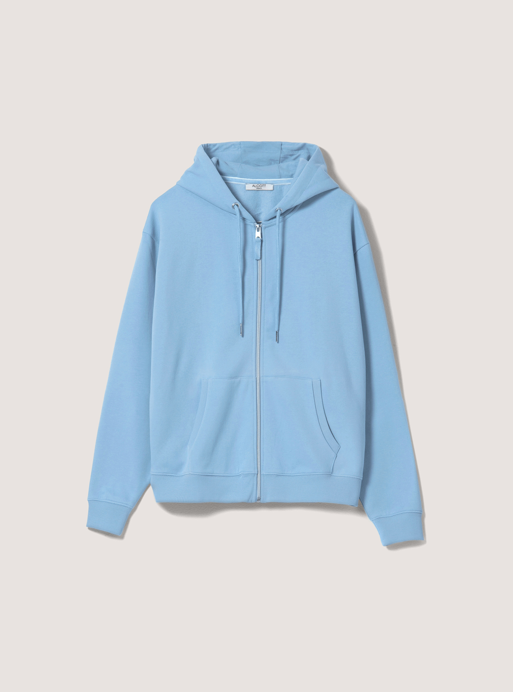 Felpa con zip e cappuccio in cotone, AZ3 AZURRE LIGHT